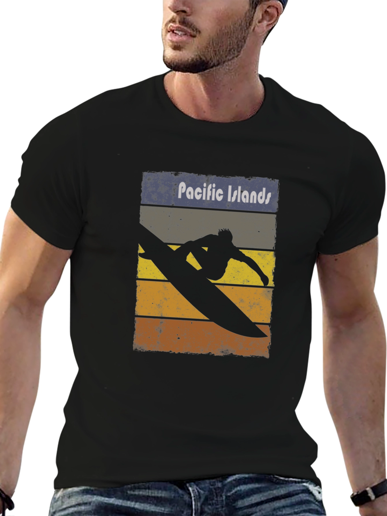 Pacific Islands Surfboard Retro Graphic T-Shirt