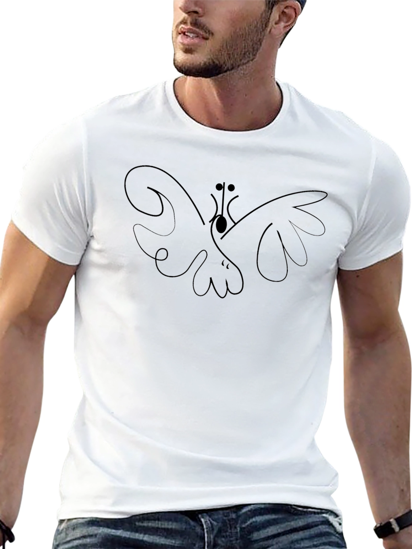 Butterfly Dove Graphic Tee - Mens Black Cotton T-Shirt