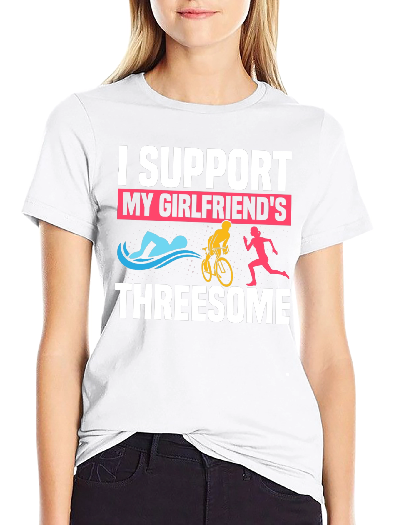 I Support My Girlfriends Threesome Triathlon T-Shirt