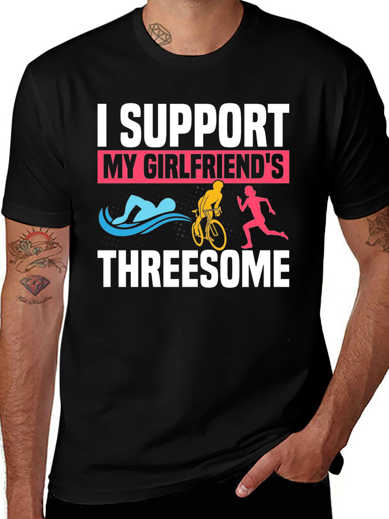 I Support My Girlfriends Threesome Triathlon T-Shirt