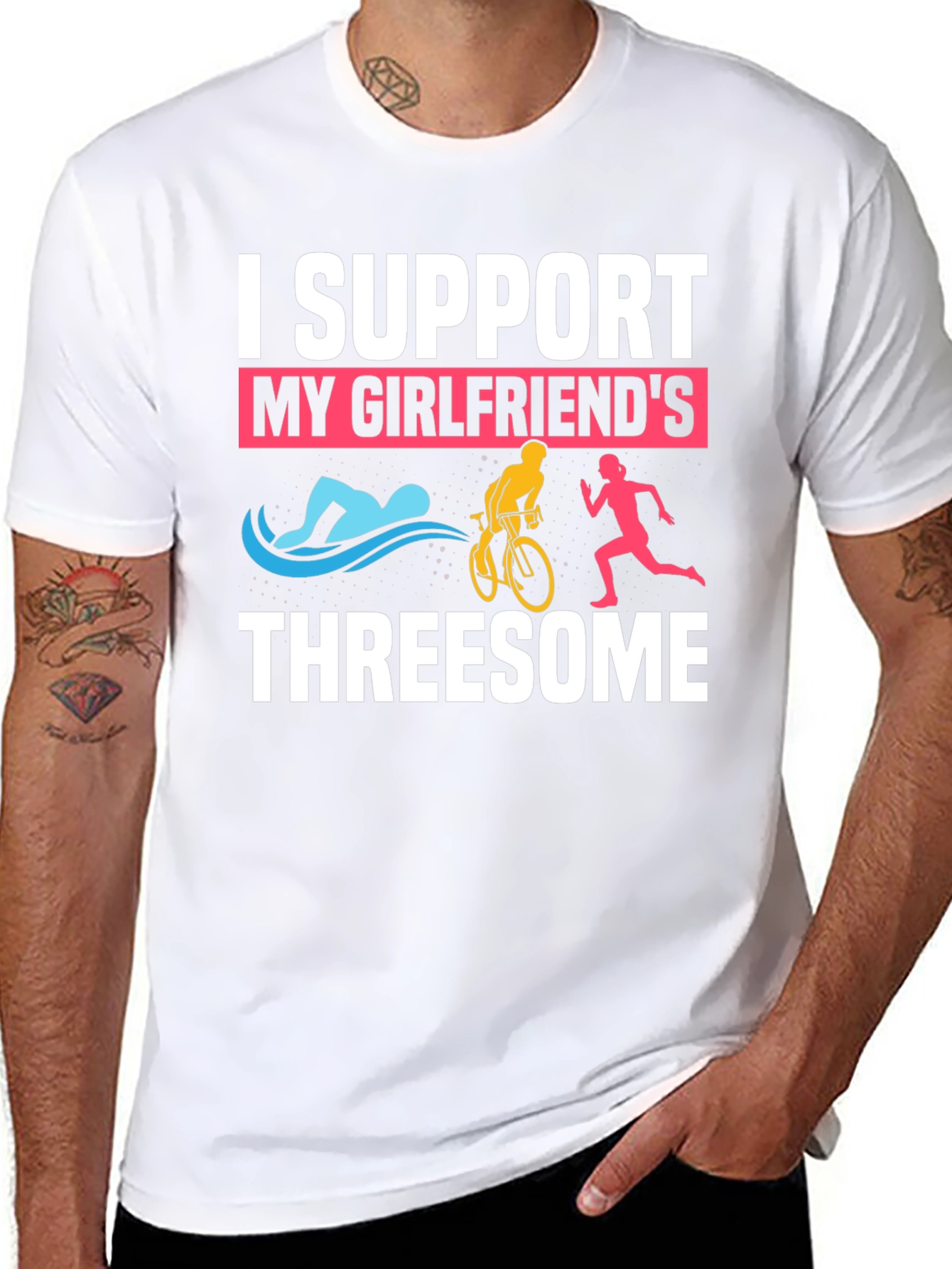 I Support My Girlfriends Threesome Triathlon T-Shirt
