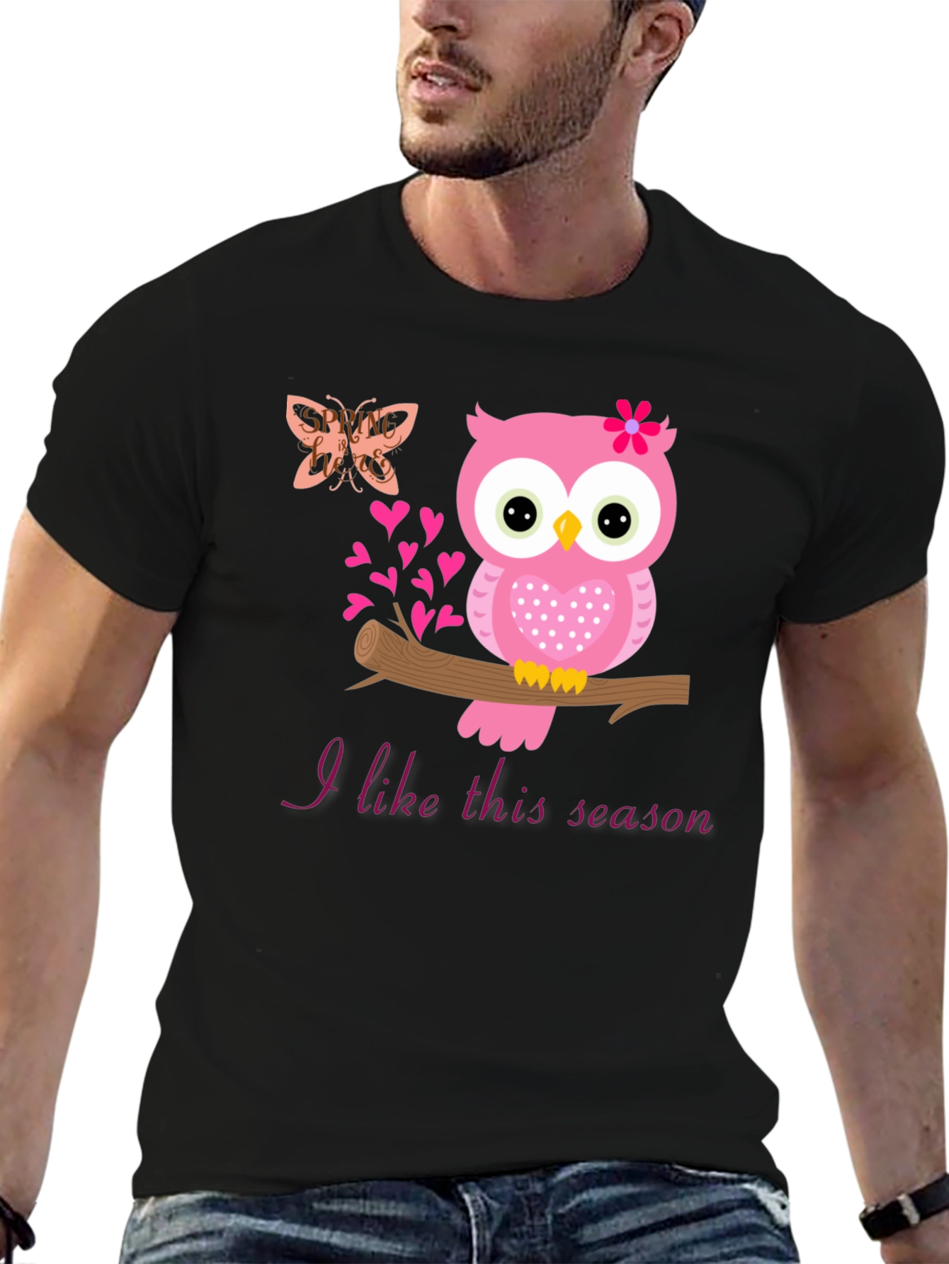 Pink Owl I Like This Season Black T-Shirt