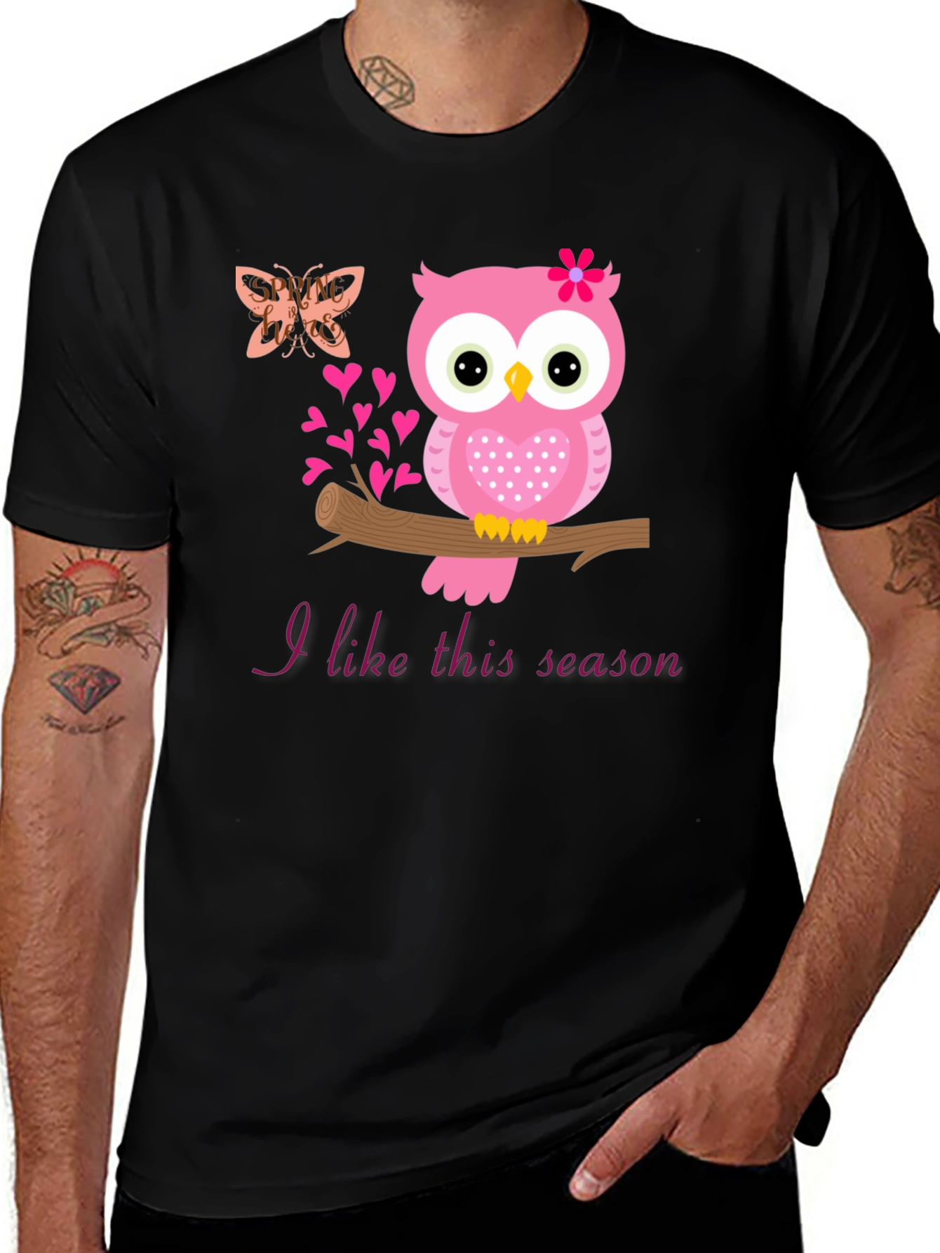 Pink Owl I Like This Season Black T-Shirt