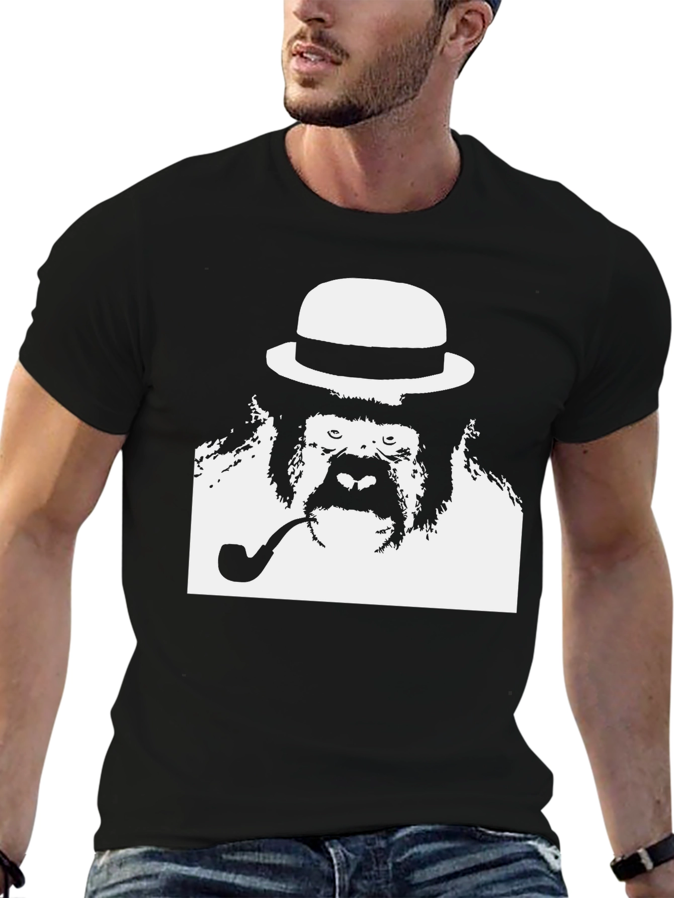 Gorilla with Hat & Pipe Graphic T-Shirt