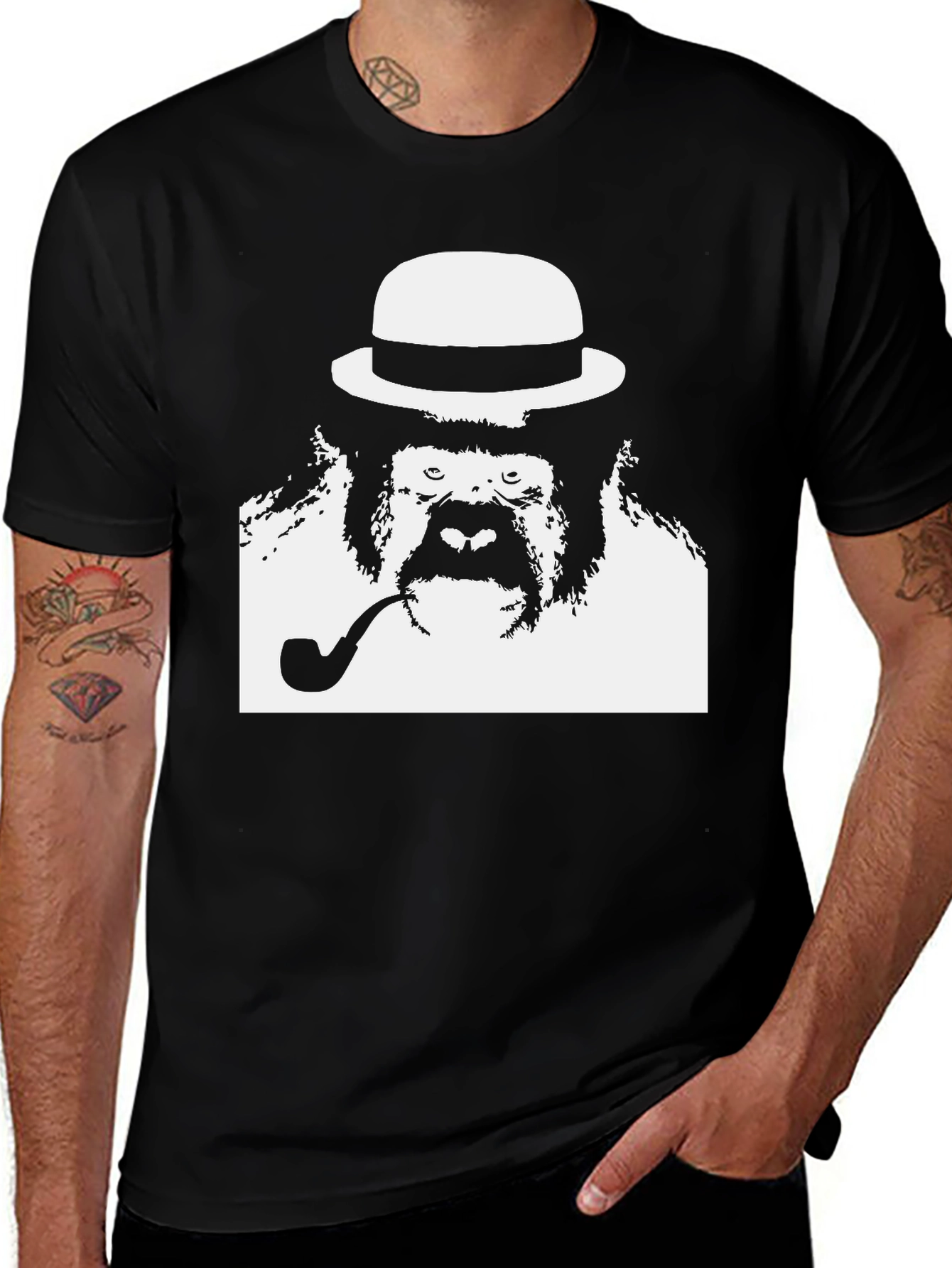 Gorilla with Hat & Pipe Graphic T-Shirt