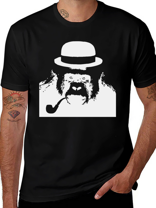 Gorilla with Hat & Pipe Graphic T-Shirt
