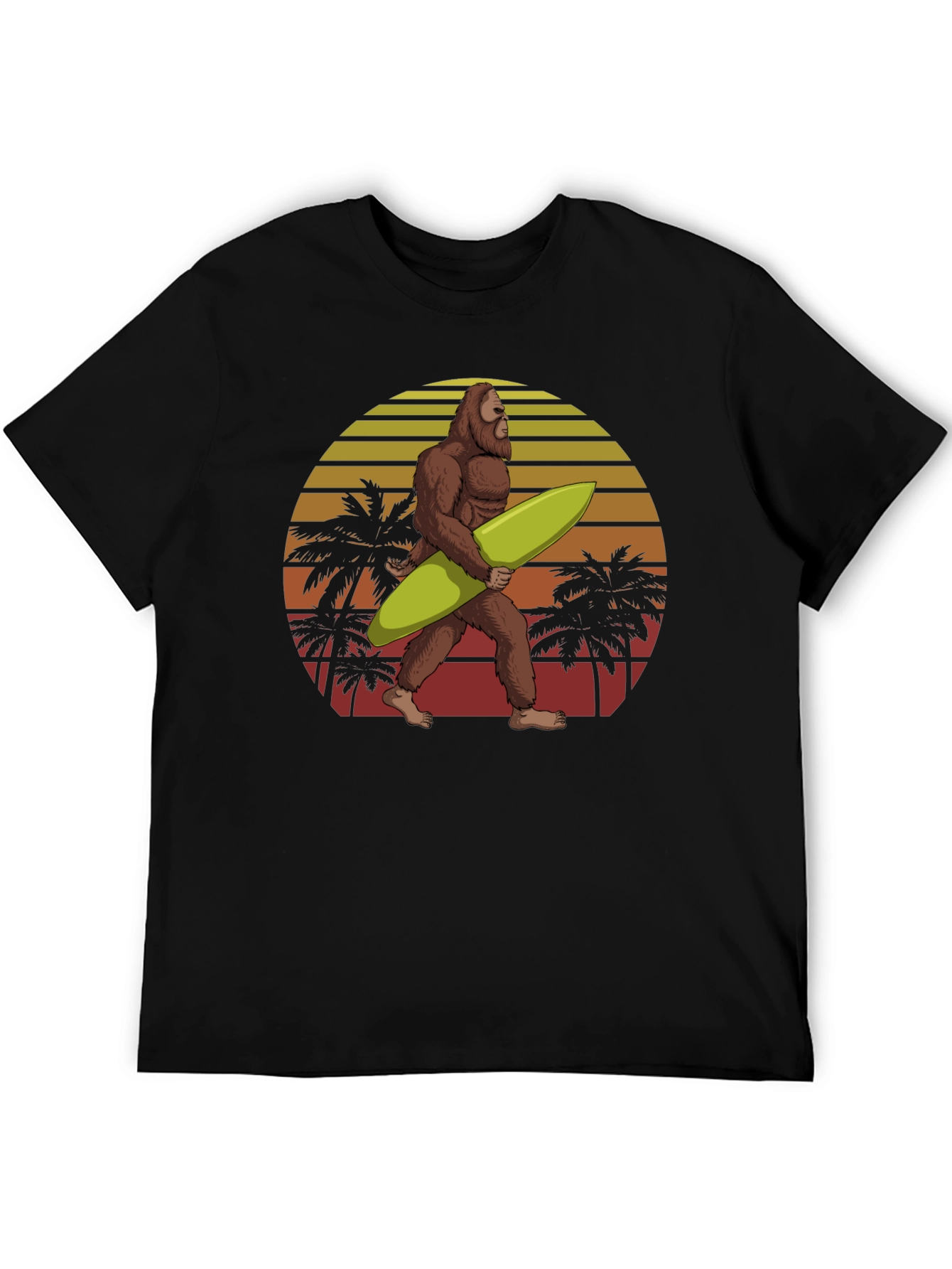 Sasquatch Surfer Graphic Tee - Black Cotton T-Shirt