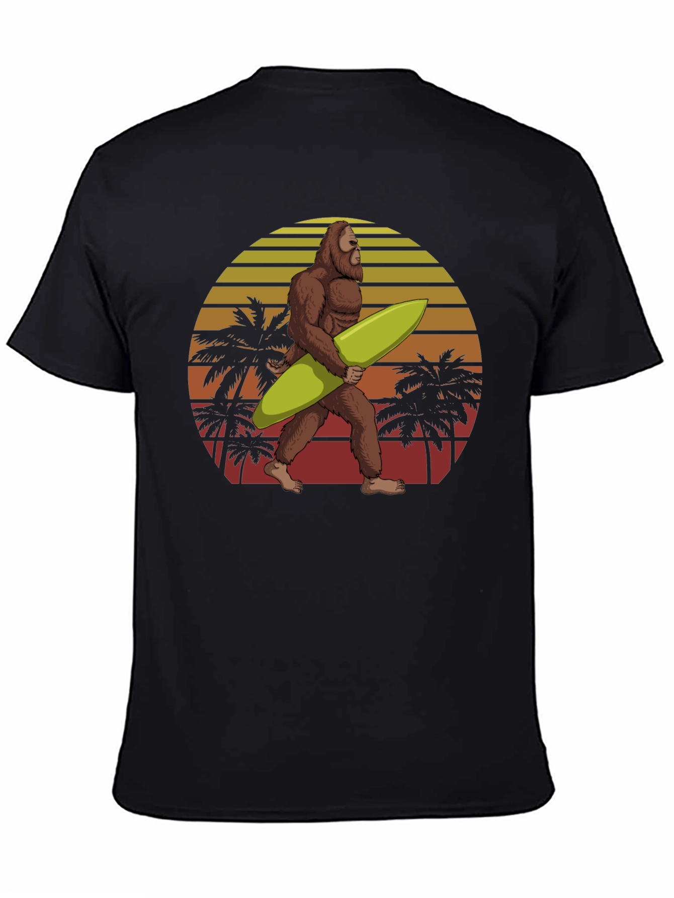 Sasquatch Surfer Graphic Tee - Black Cotton T-Shirt