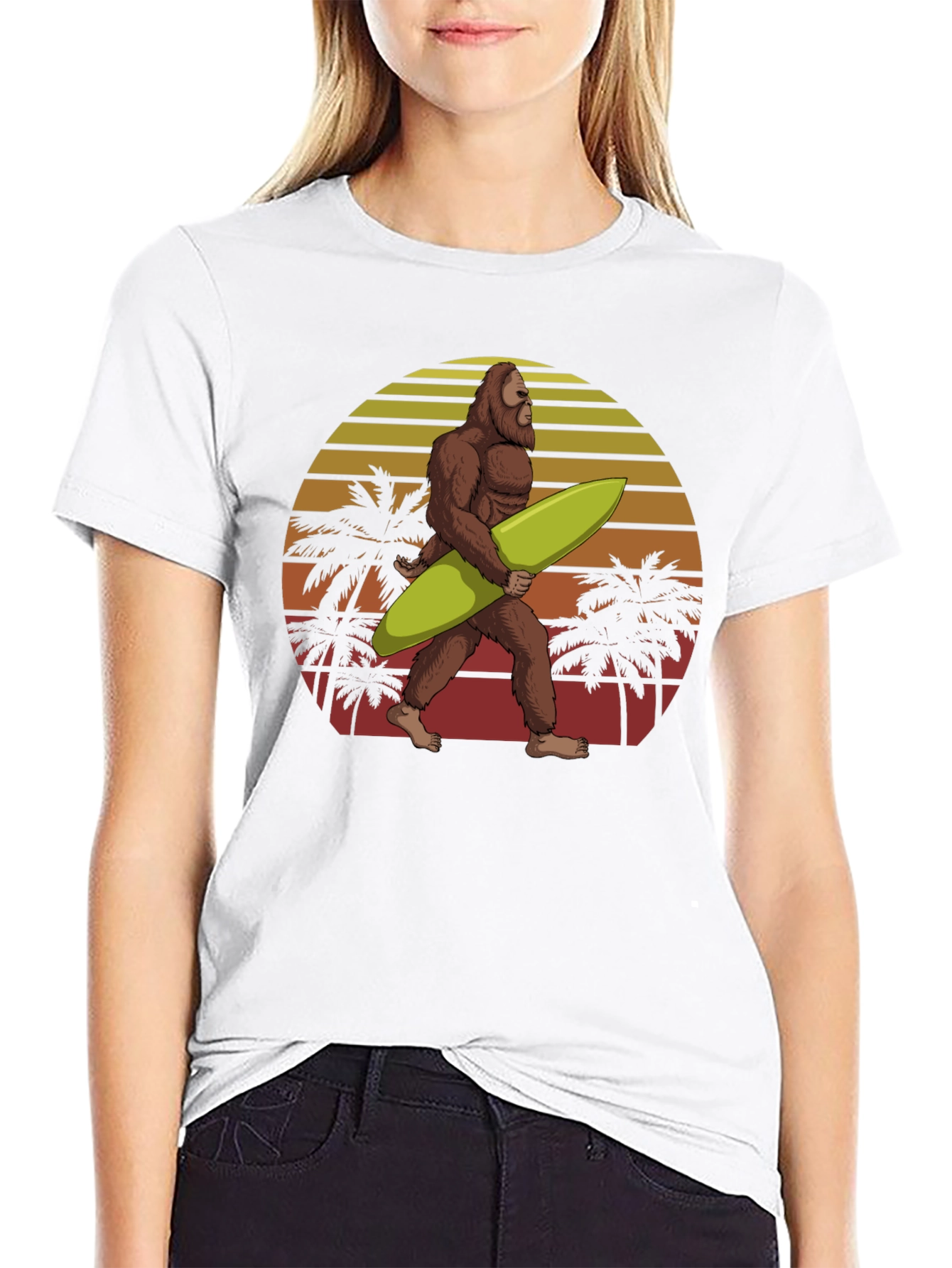 Sasquatch Surfer Graphic Tee - Black Cotton T-Shirt