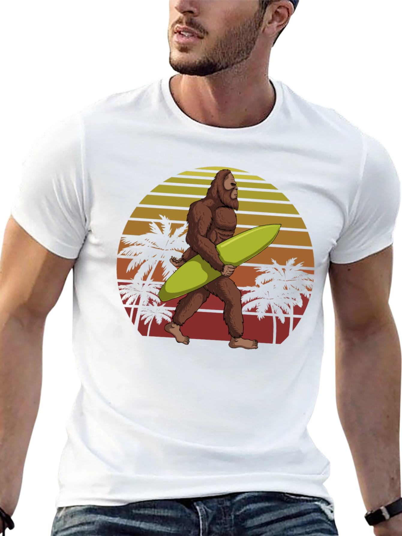 Sasquatch Surfer Graphic Tee - Black Cotton T-Shirt