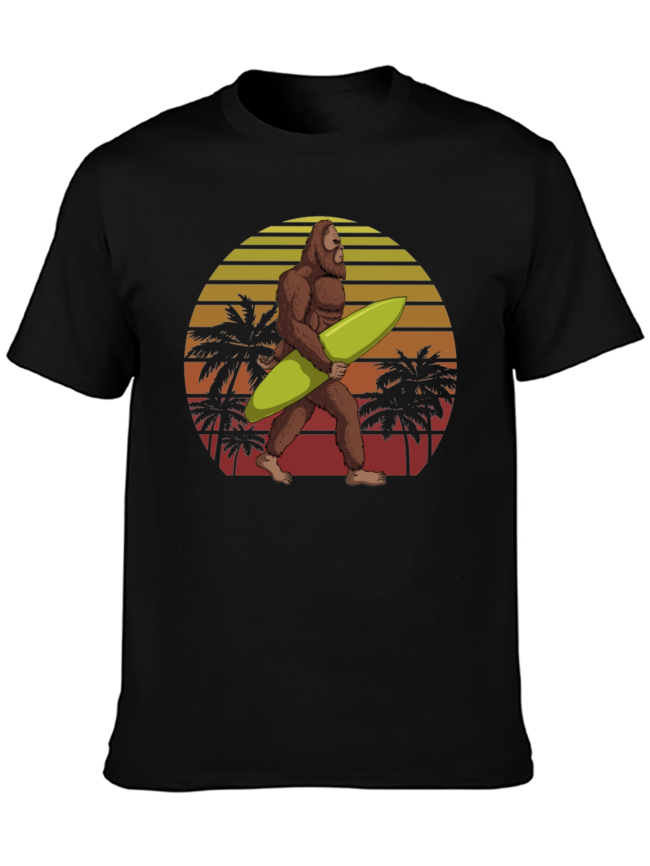Sasquatch Surfer Graphic Tee - Black Cotton T-Shirt