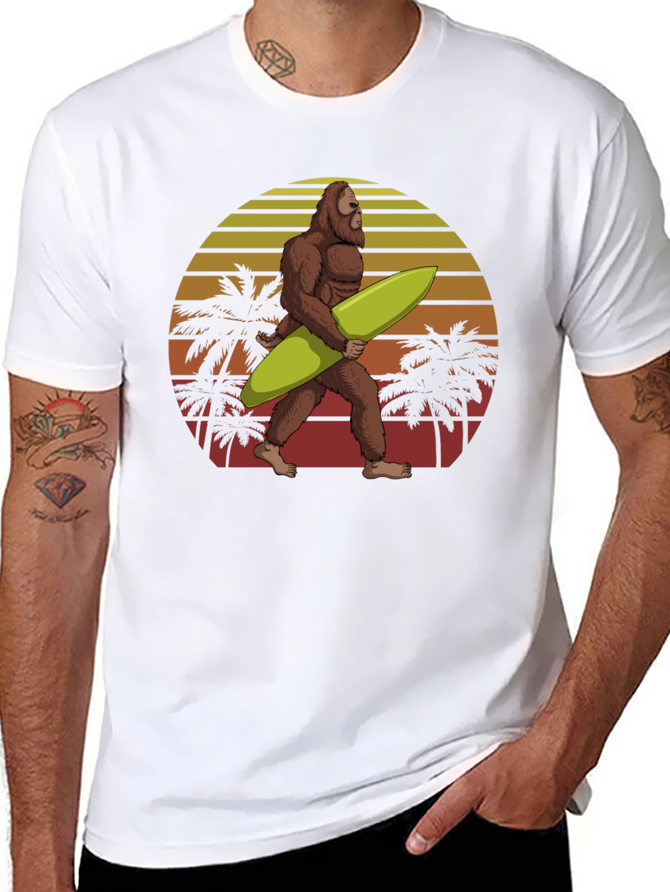 Sasquatch Surfer Graphic Tee - Black Cotton T-Shirt