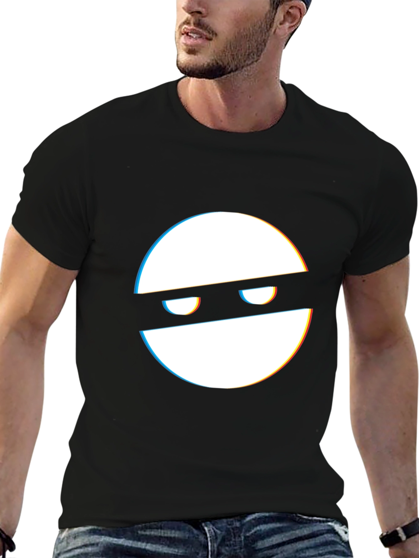 Glitch Mask Tee - Modern Graphic Black T-Shirt