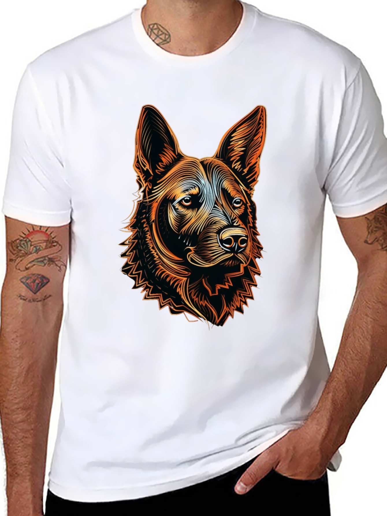 German Shepherd Dog Graphic Tee - Black Cotton Blend