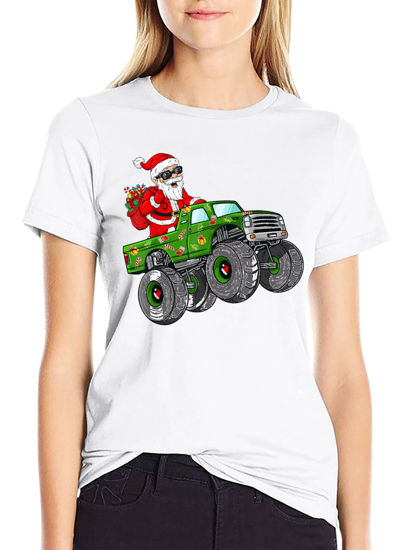 Santa Monster Truck Christmas Graphic Tee