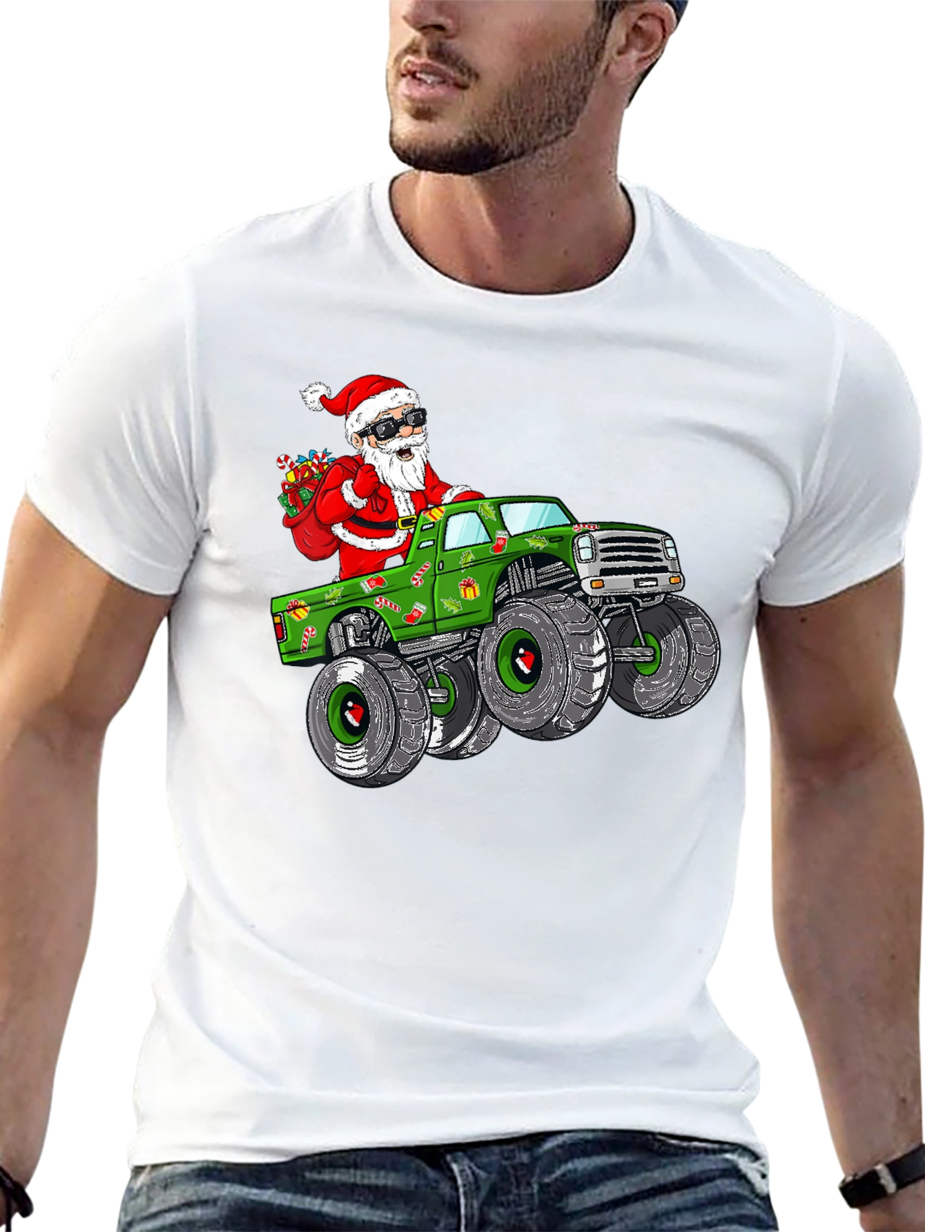 Santa Monster Truck Christmas Graphic Tee