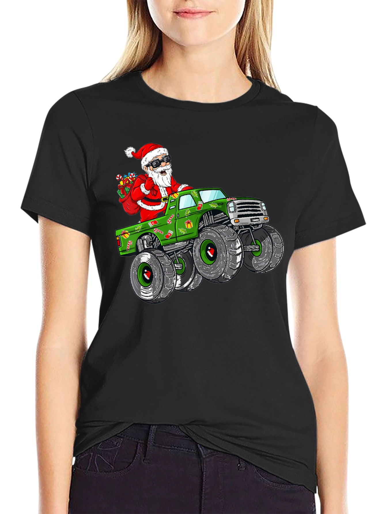 Santa Monster Truck Christmas Graphic Tee