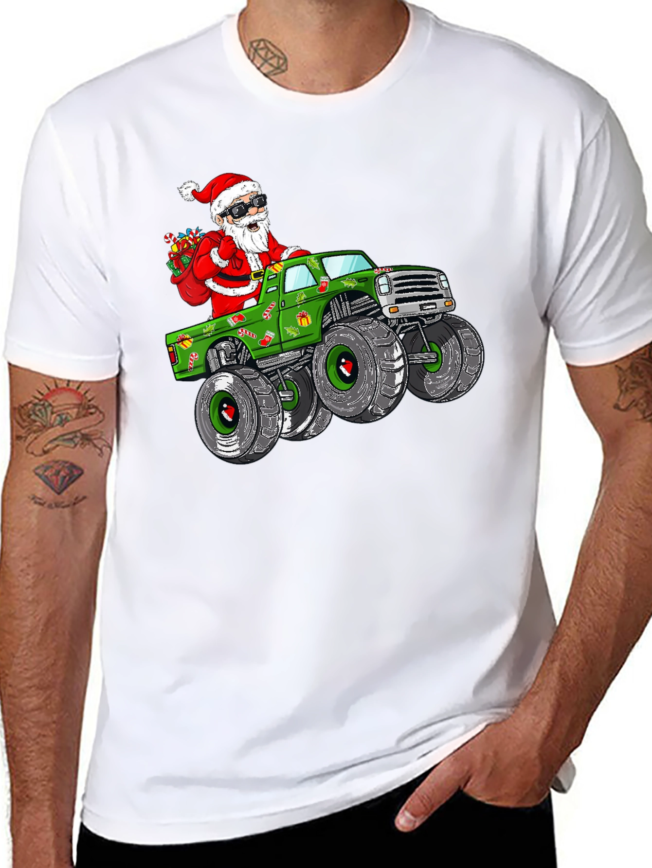 Santa Monster Truck Christmas Graphic Tee