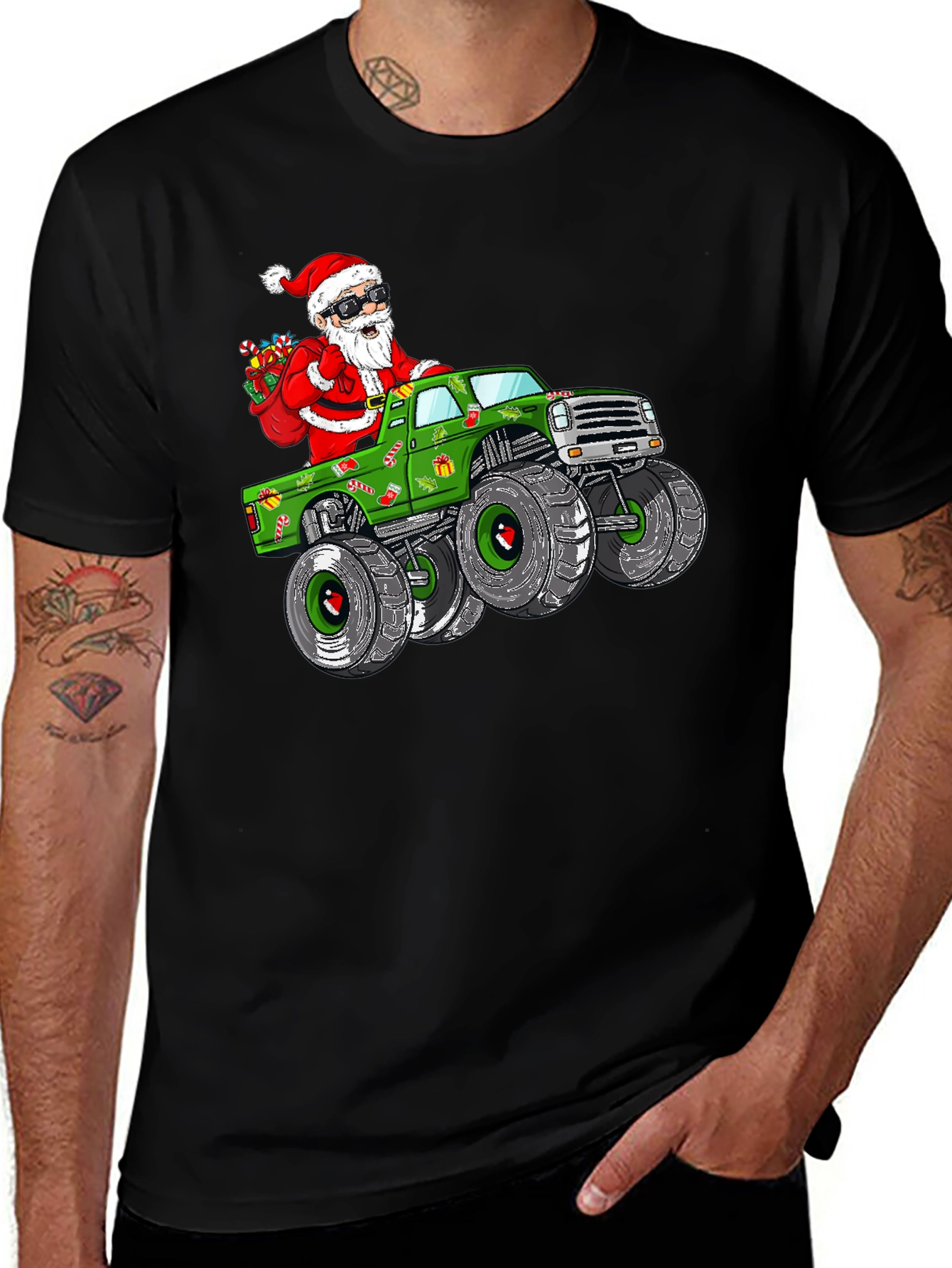 Santa Monster Truck Christmas Graphic Tee