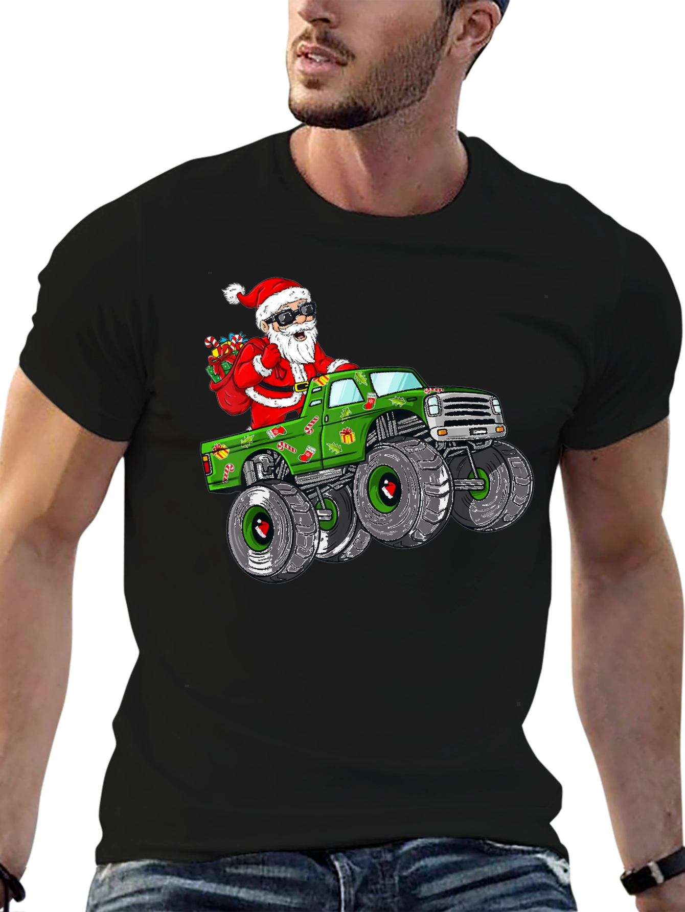 Santa Monster Truck Christmas Graphic Tee
