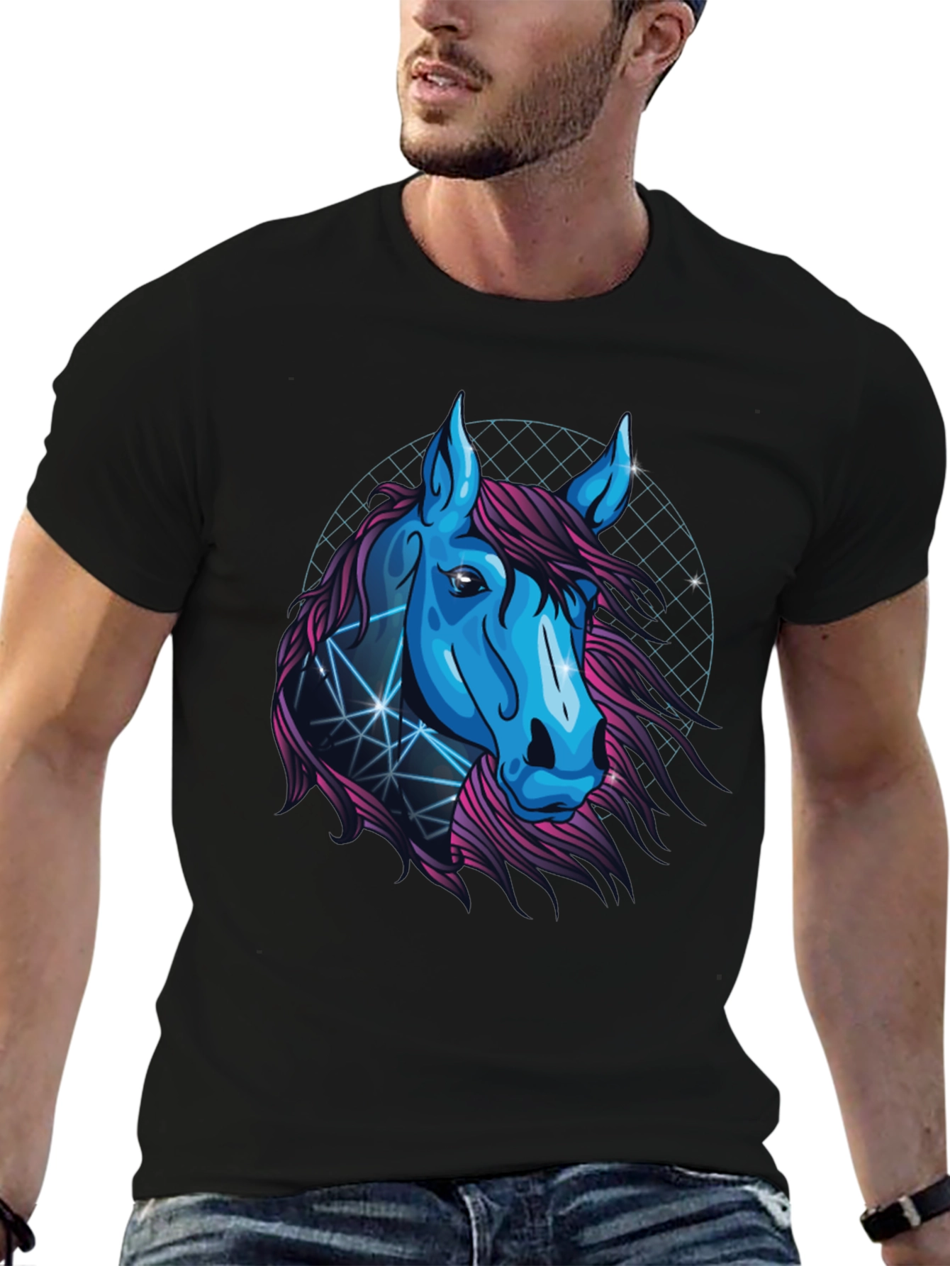 Cyber Horse Graphic Tee - Stylish Black T-Shirt