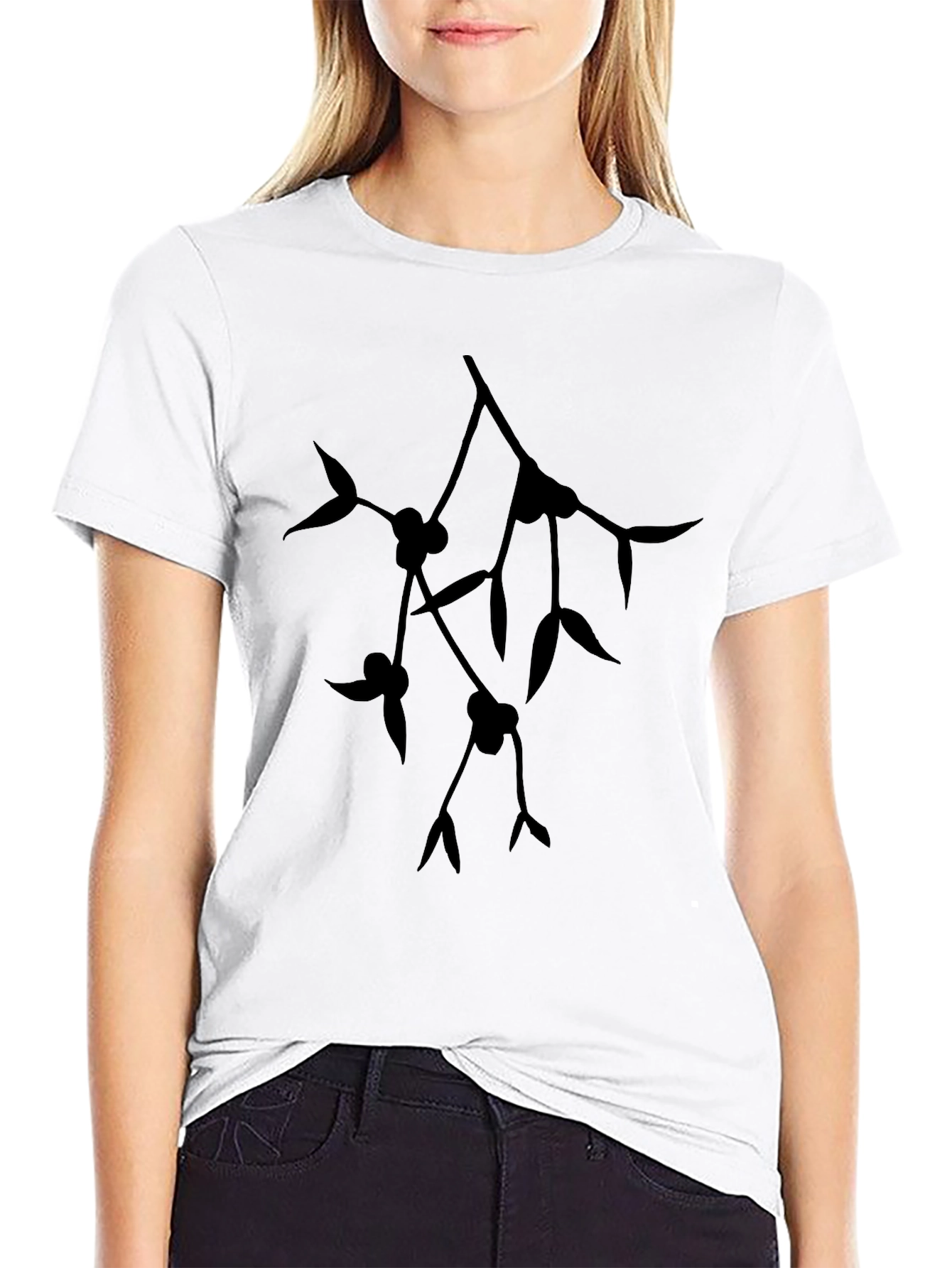 Modern Botanical Print Black Tee