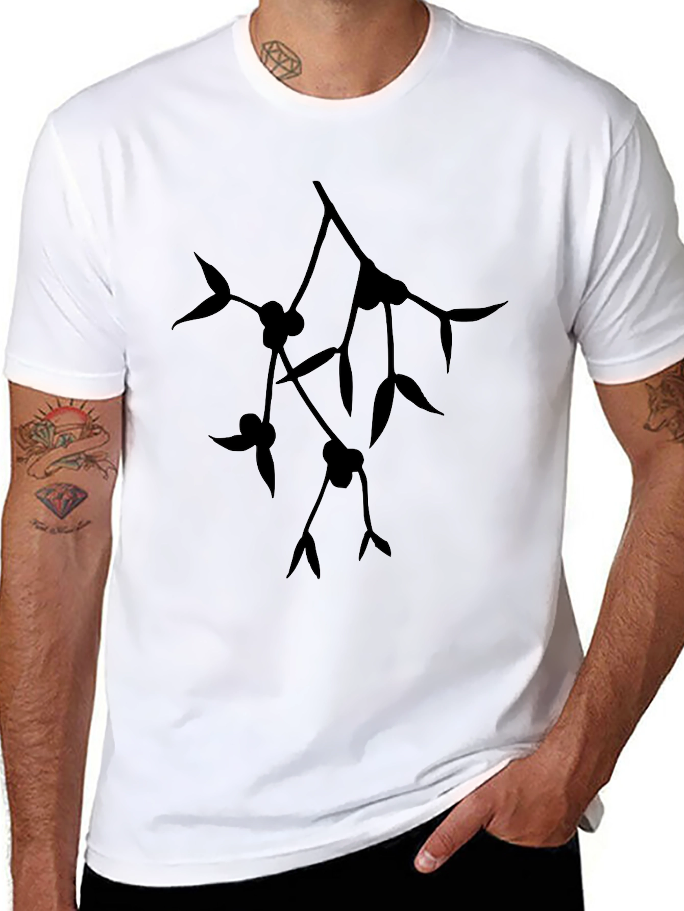 Modern Botanical Print Black Tee