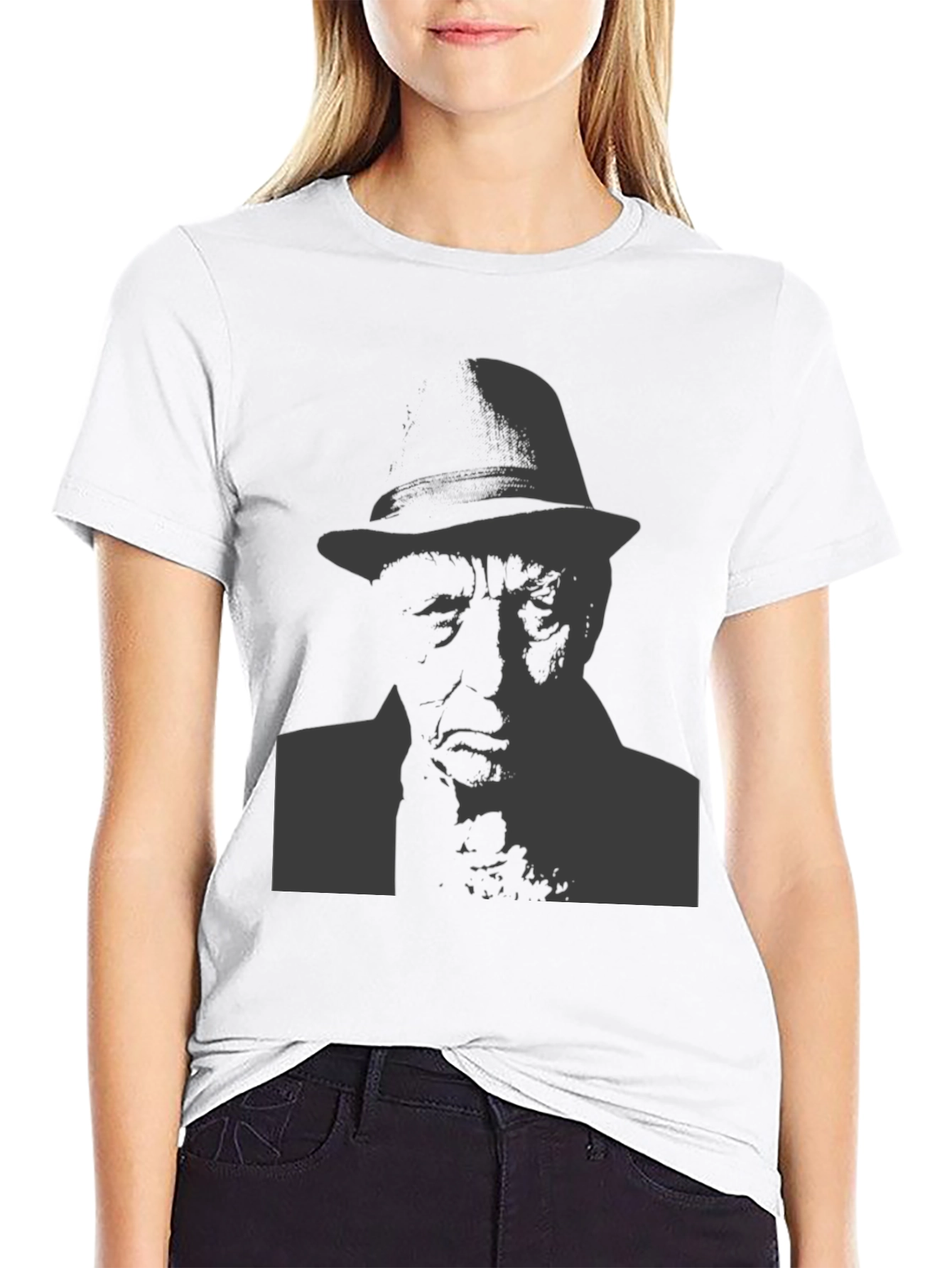 Black T-Shirt with Man in Hat Graphic