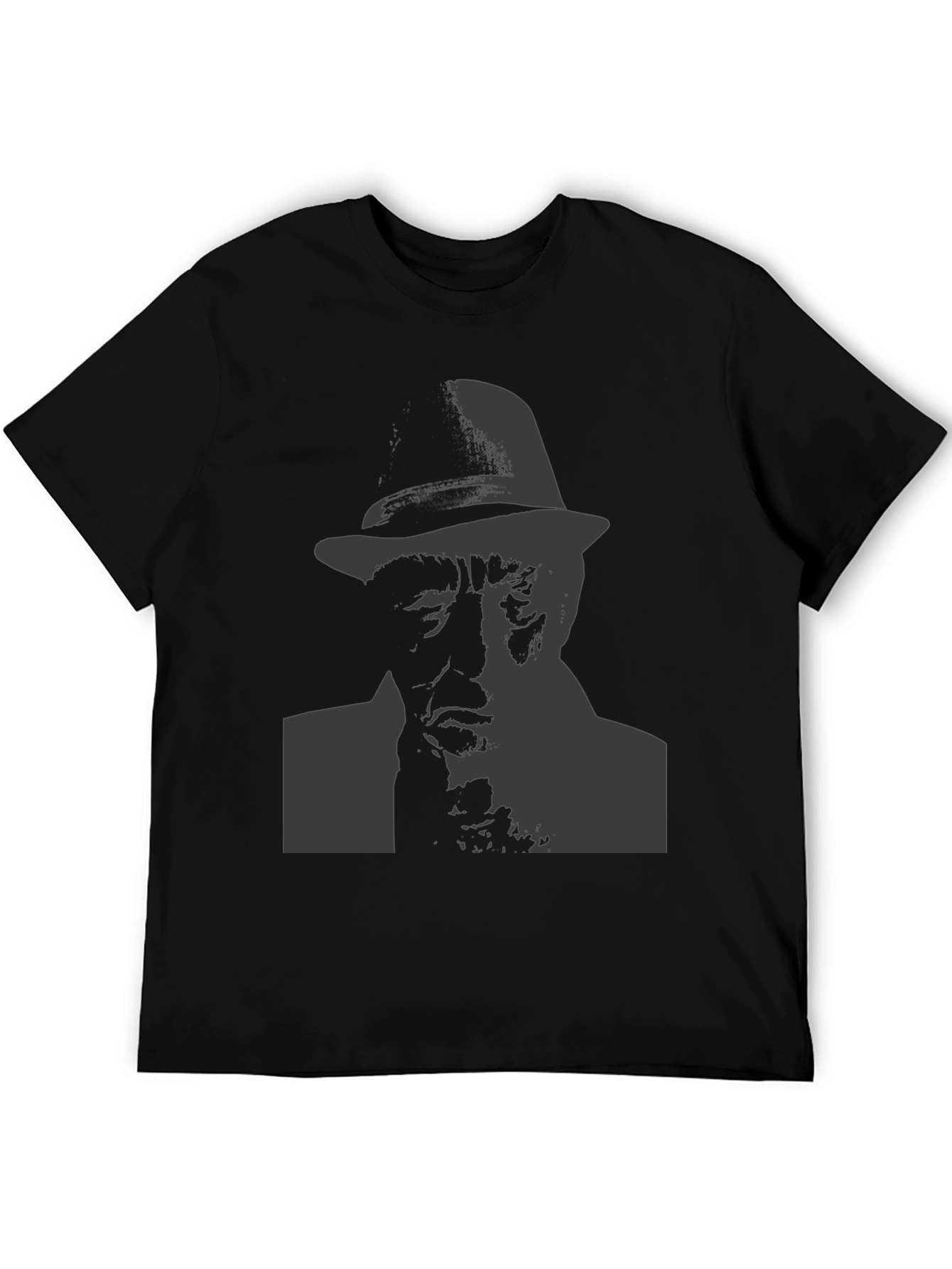 Black T-Shirt with Man in Hat Graphic