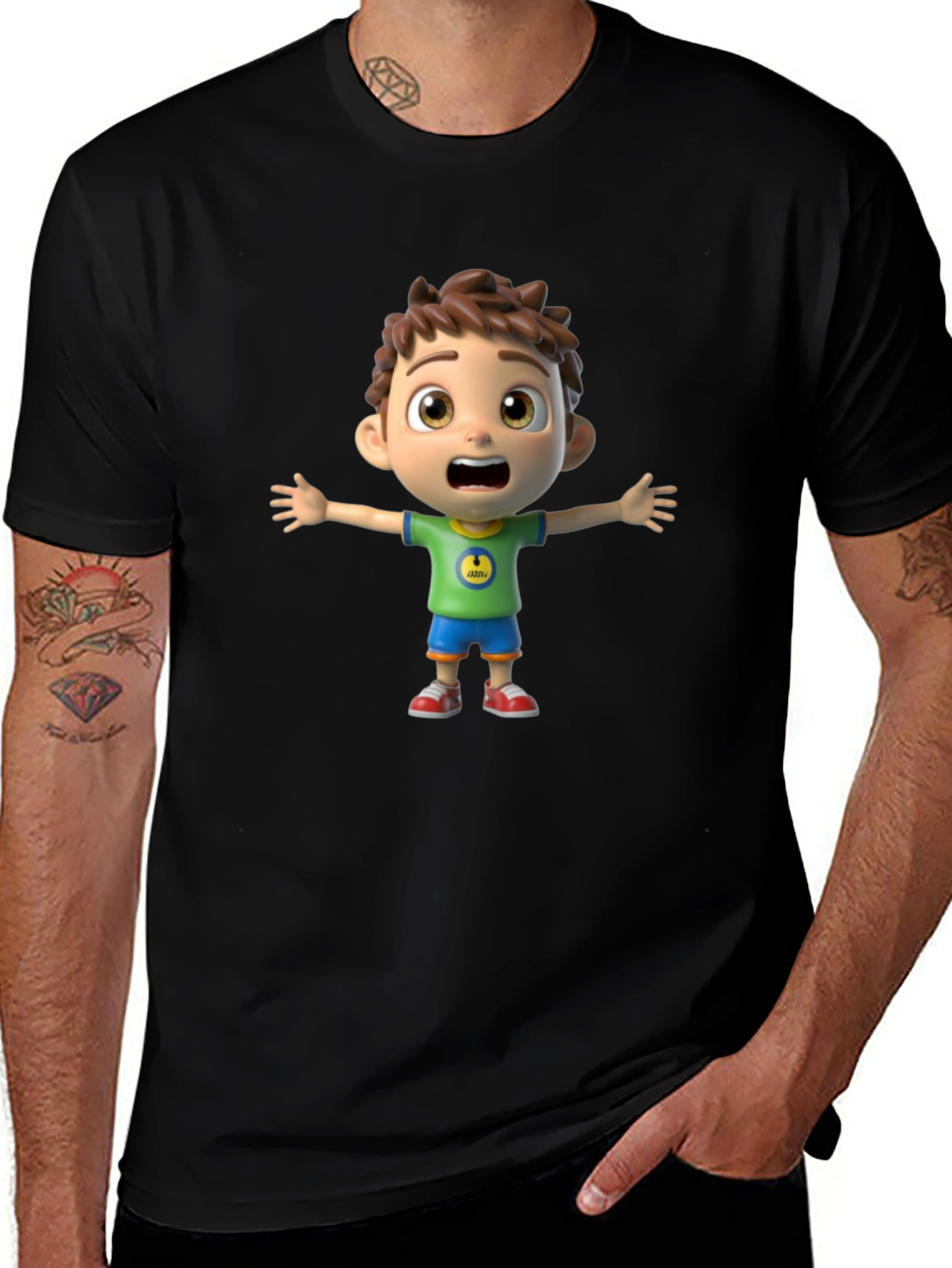 Cartoon Boy Graphic Black T-Shirt