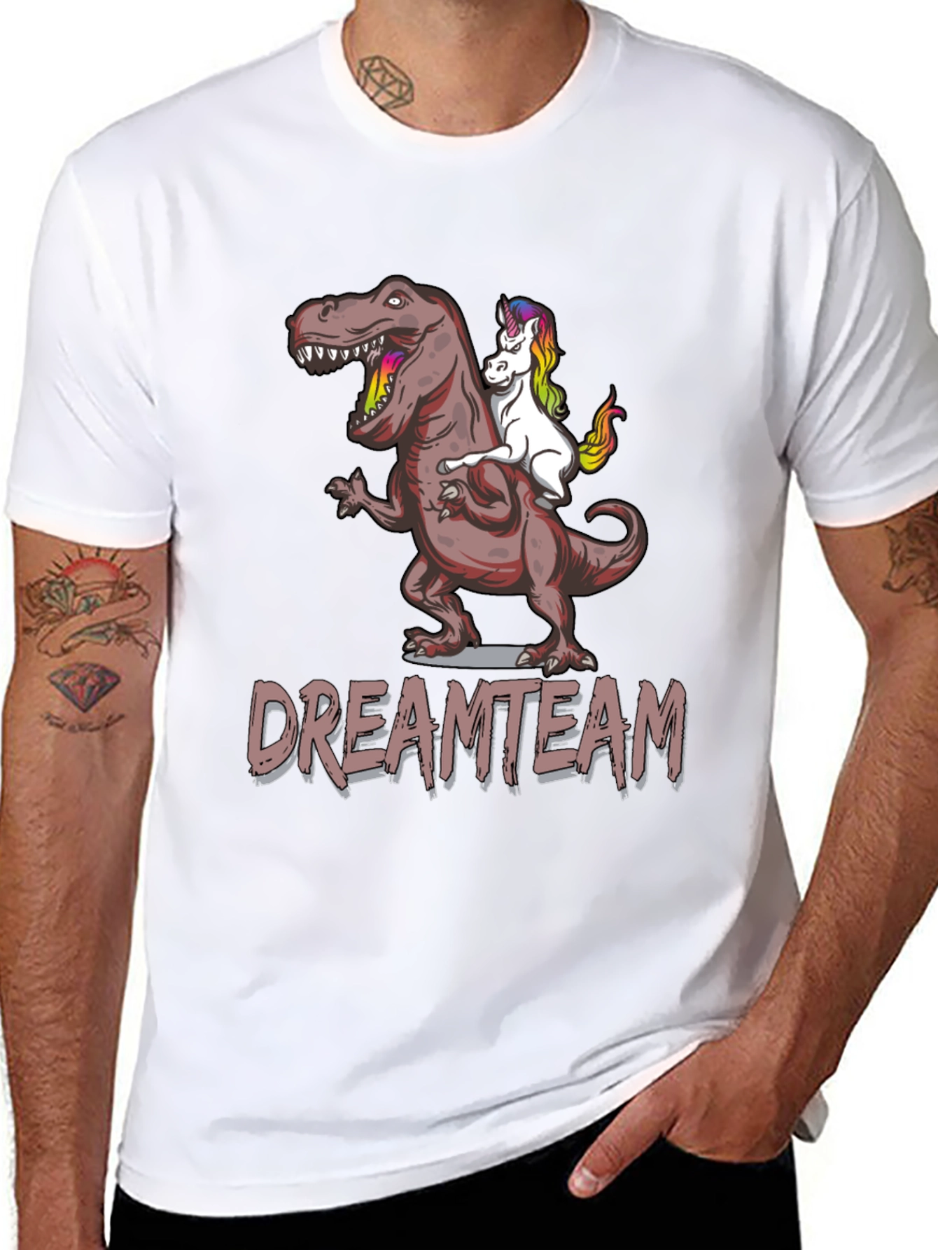 Dream Team T-Shirt: T-Rex Riding Unicorn