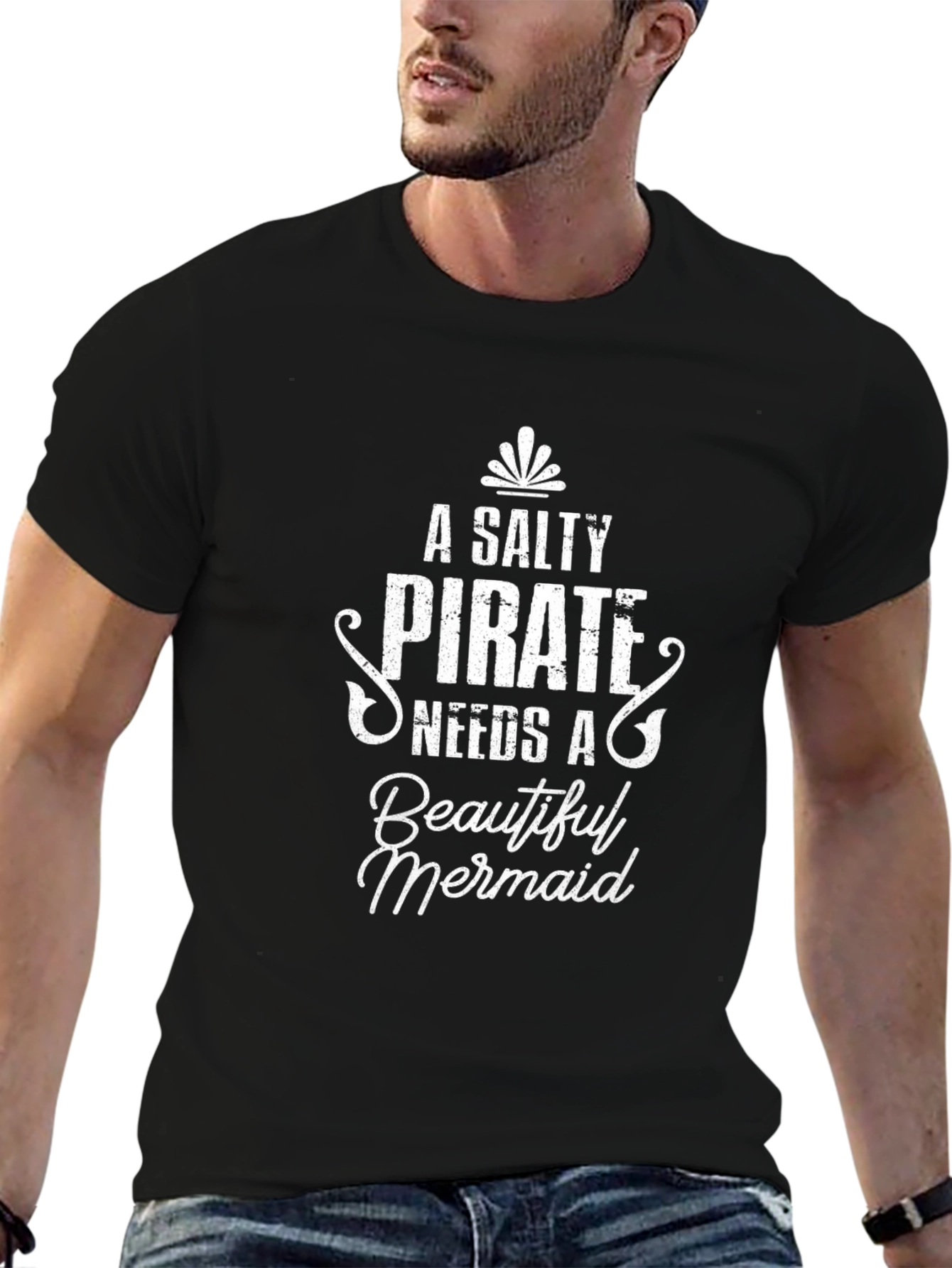 Salty Pirate Needs a Mermaid Black T-Shirt