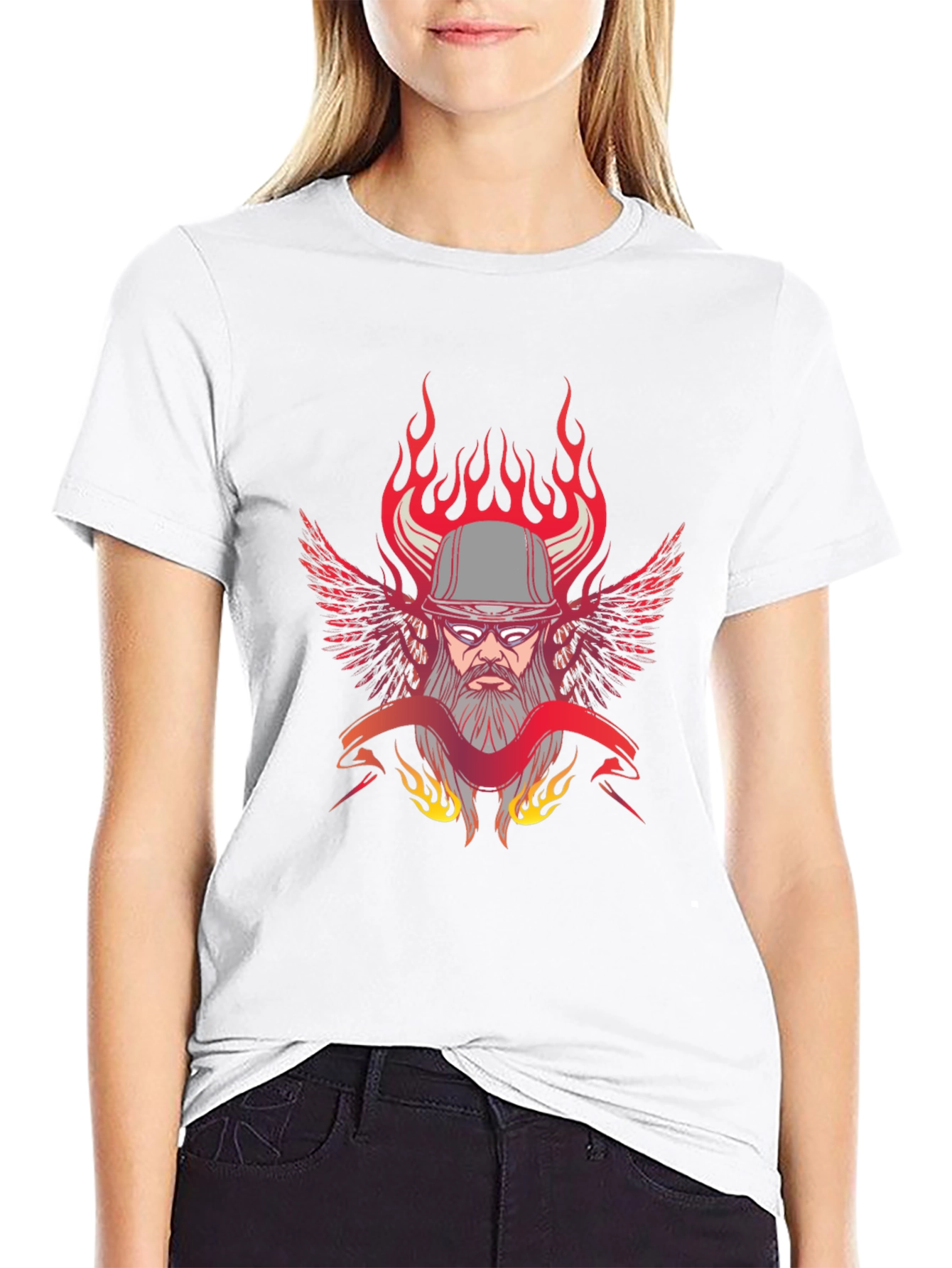 Flaming Biker Graphic T-Shirt