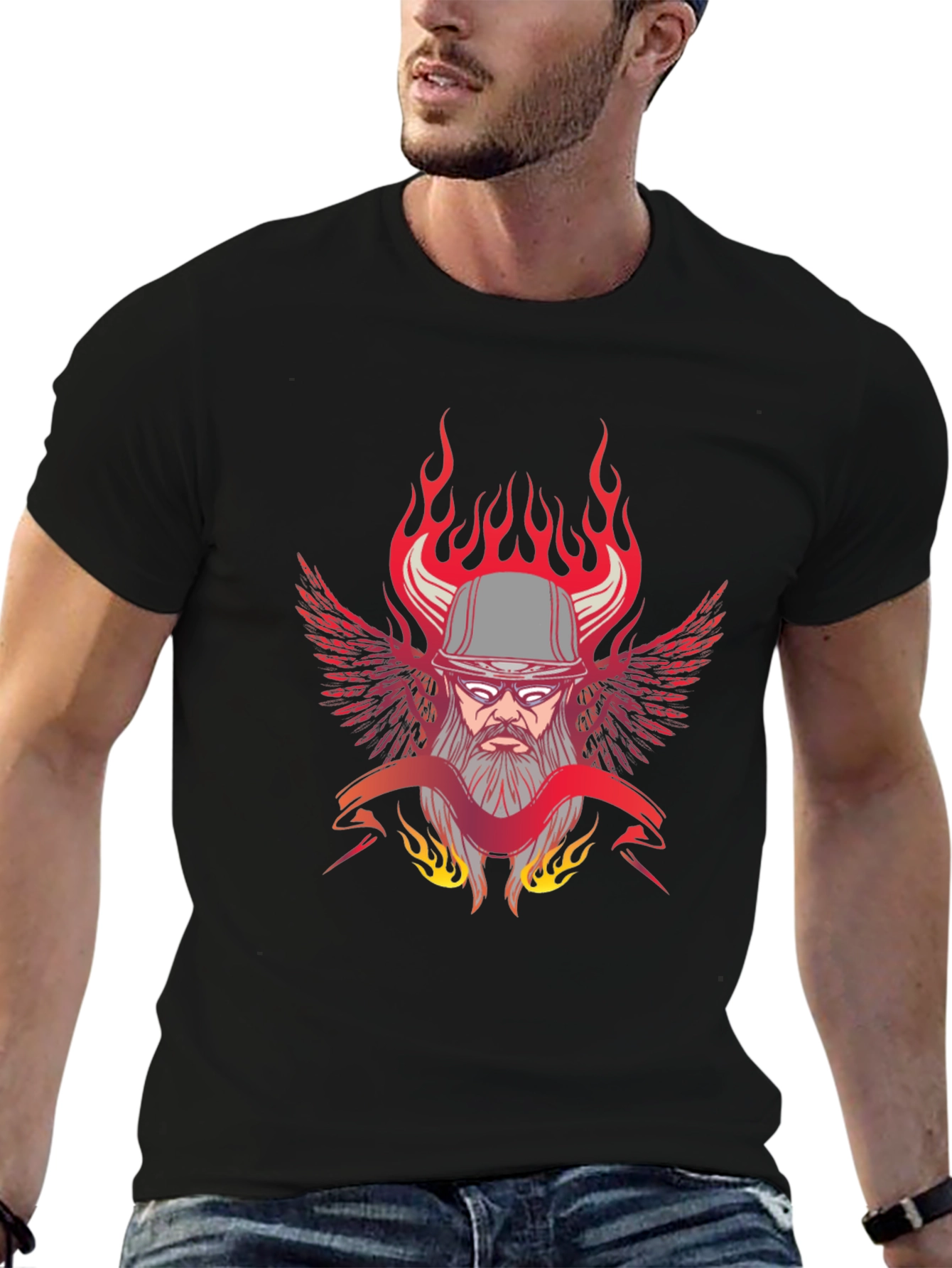 Flaming Biker Graphic T-Shirt