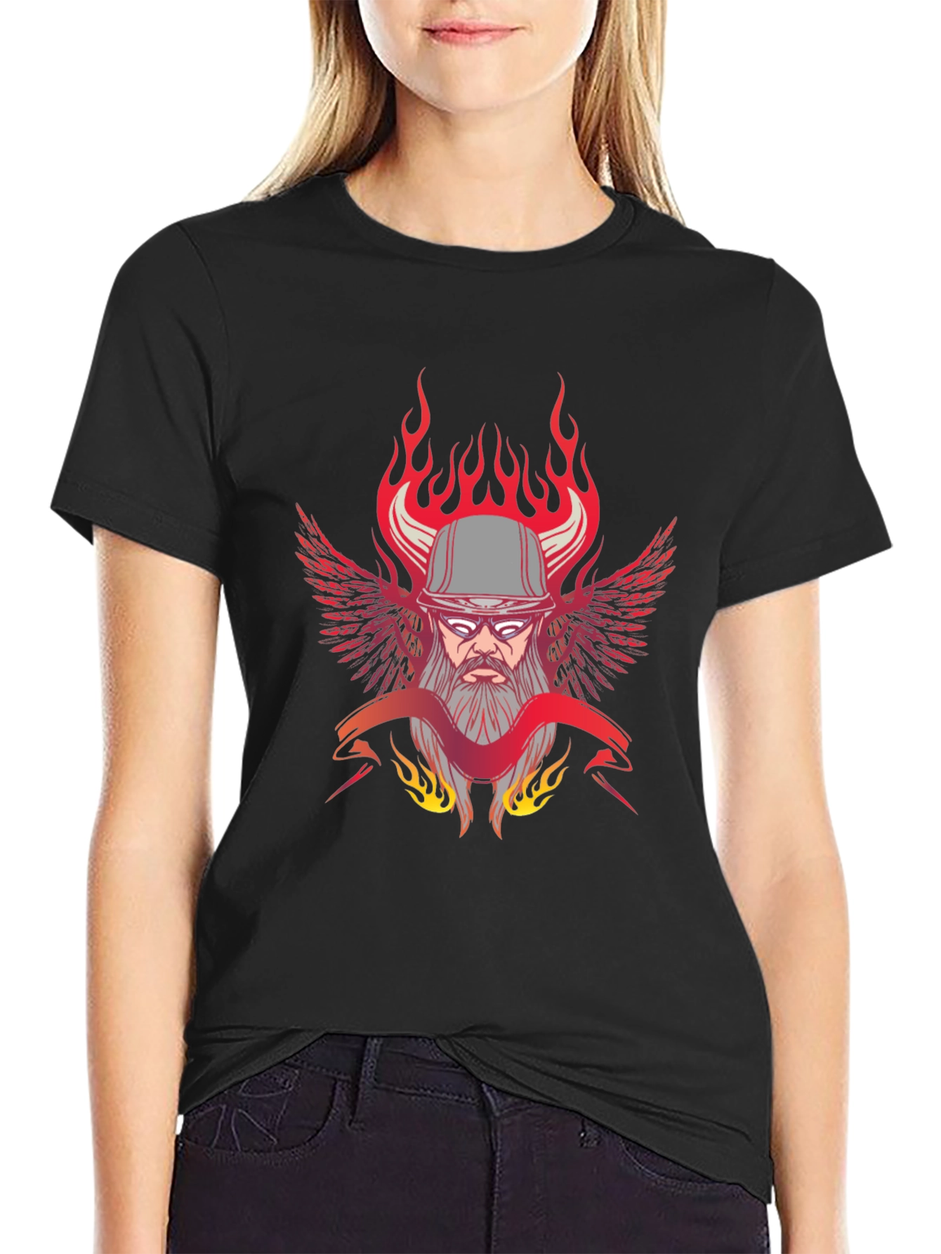 Flaming Biker Graphic T-Shirt
