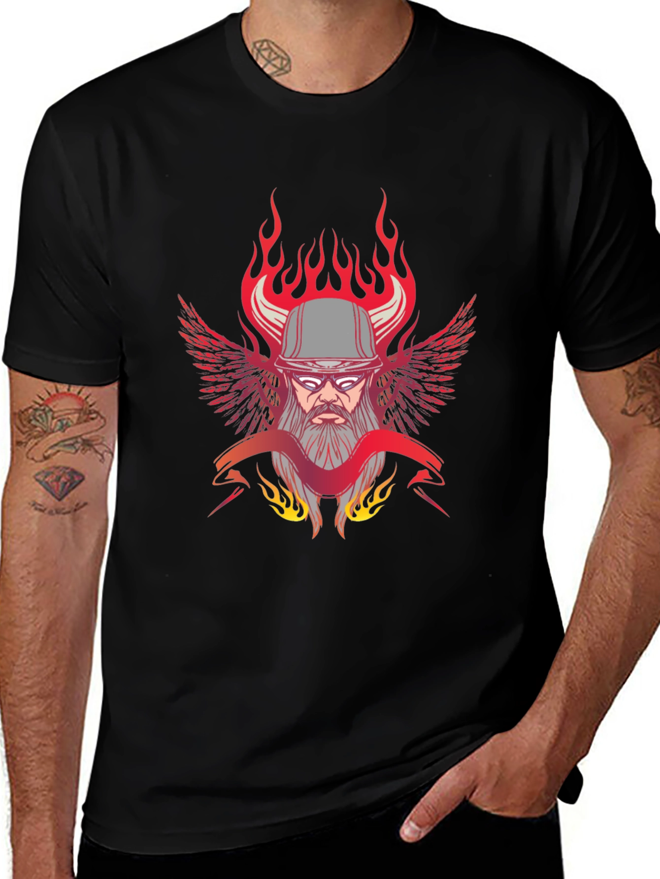 Flaming Biker Graphic T-Shirt