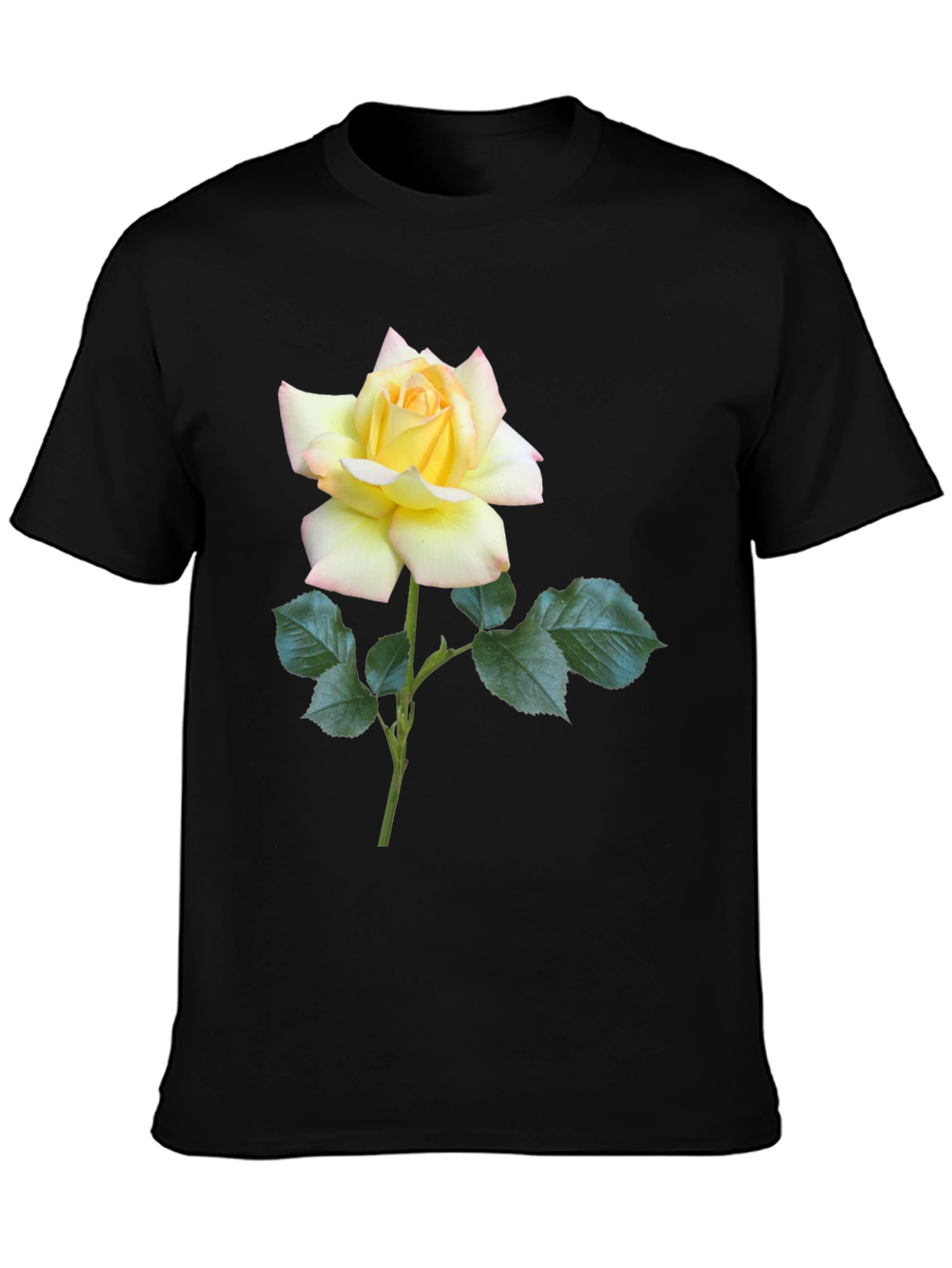 Black T-Shirt with Yellow Rose Graphic