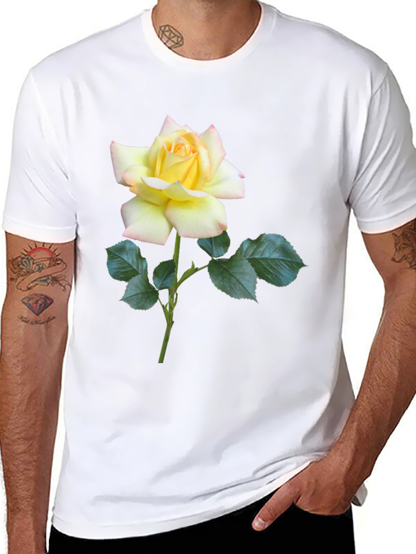 Black T-Shirt with Yellow Rose Graphic