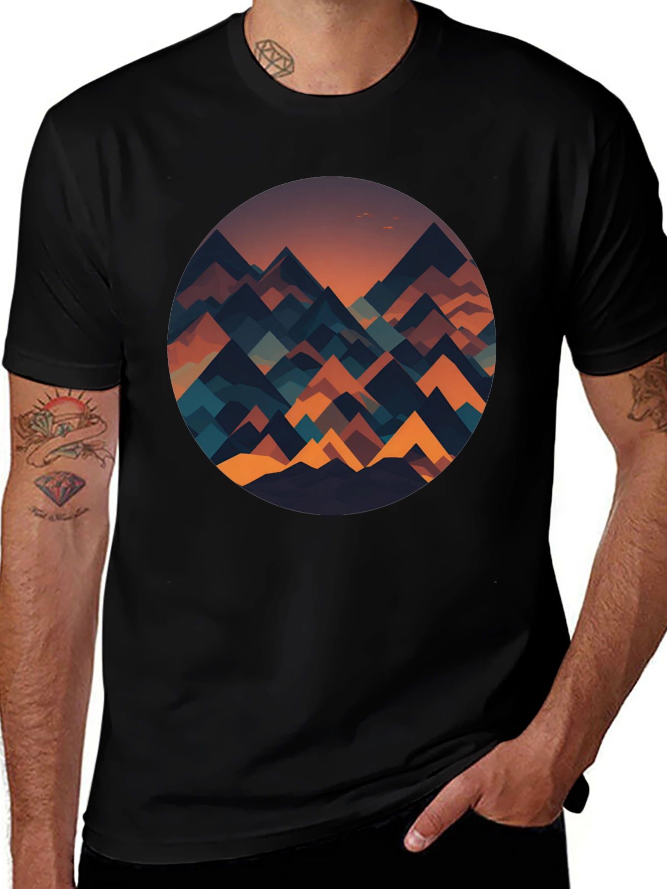 Geometric Mountainscape Graphic Tee - Black
