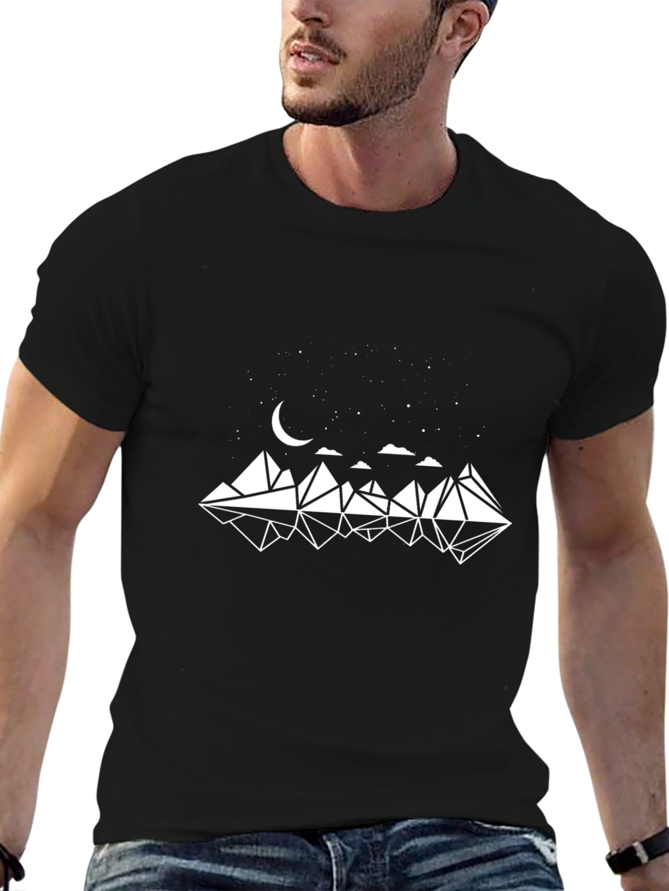 Geometric Mountain Moon Graphic T-Shirt