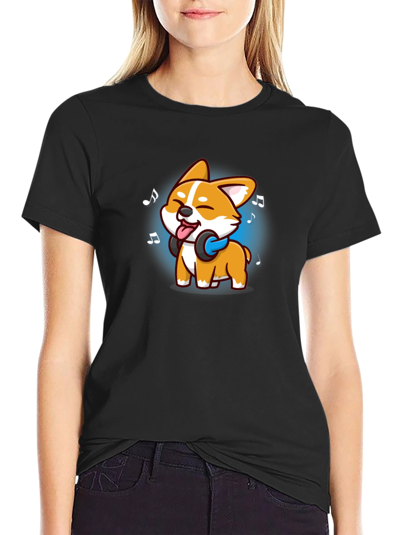 Cute Dog with Headphones Graphic T-Shirt