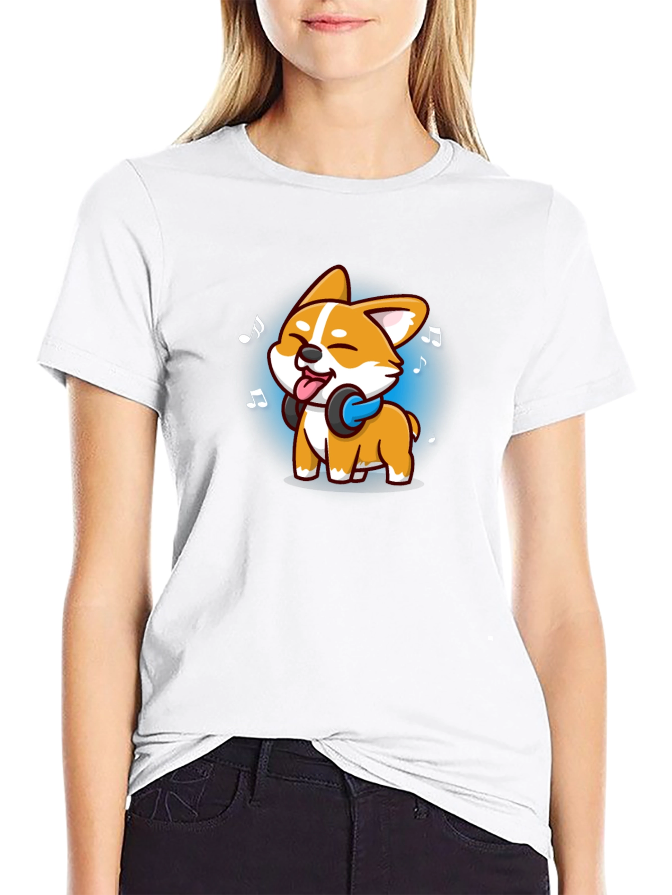 Cute Dog with Headphones Graphic T-Shirt