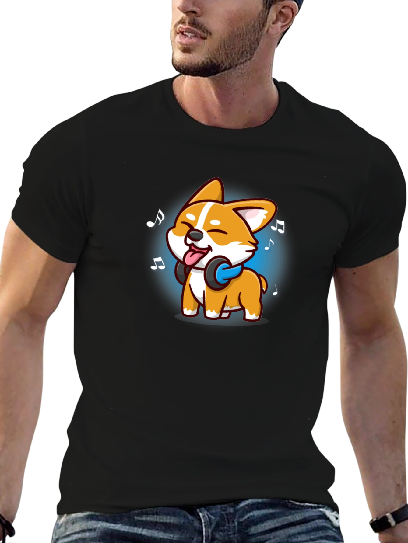 Cute Dog with Headphones Graphic T-Shirt