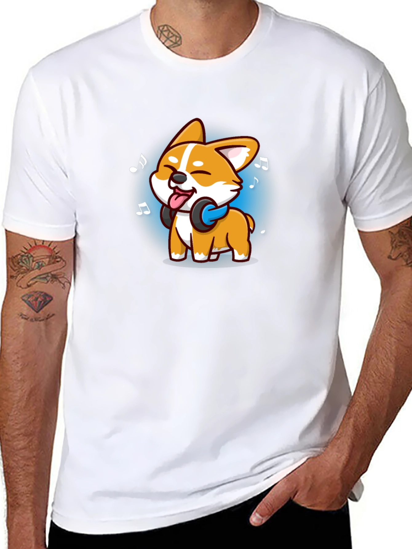 Cute Dog with Headphones Graphic T-Shirt