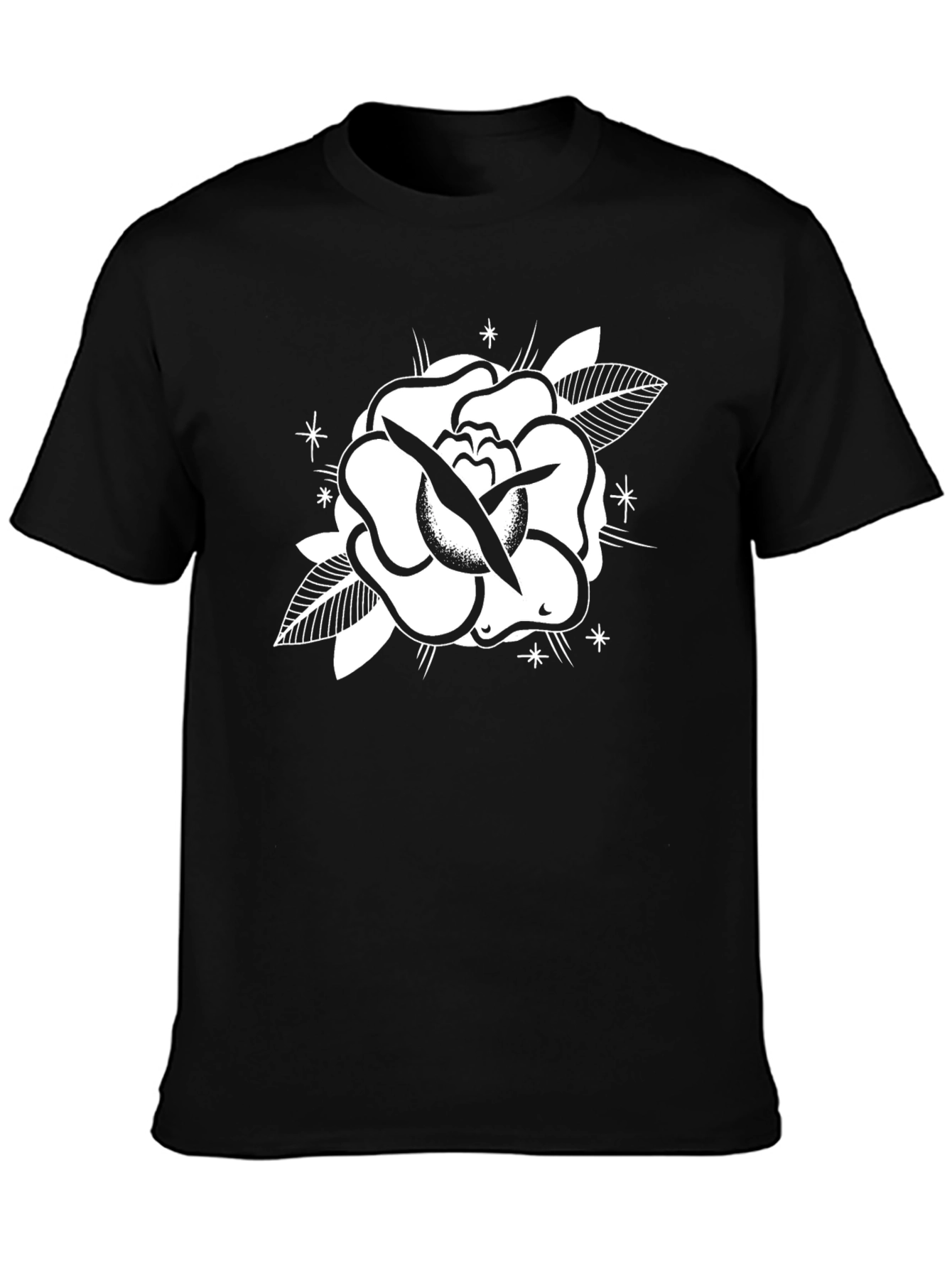 Black Tee with Rose Graphic