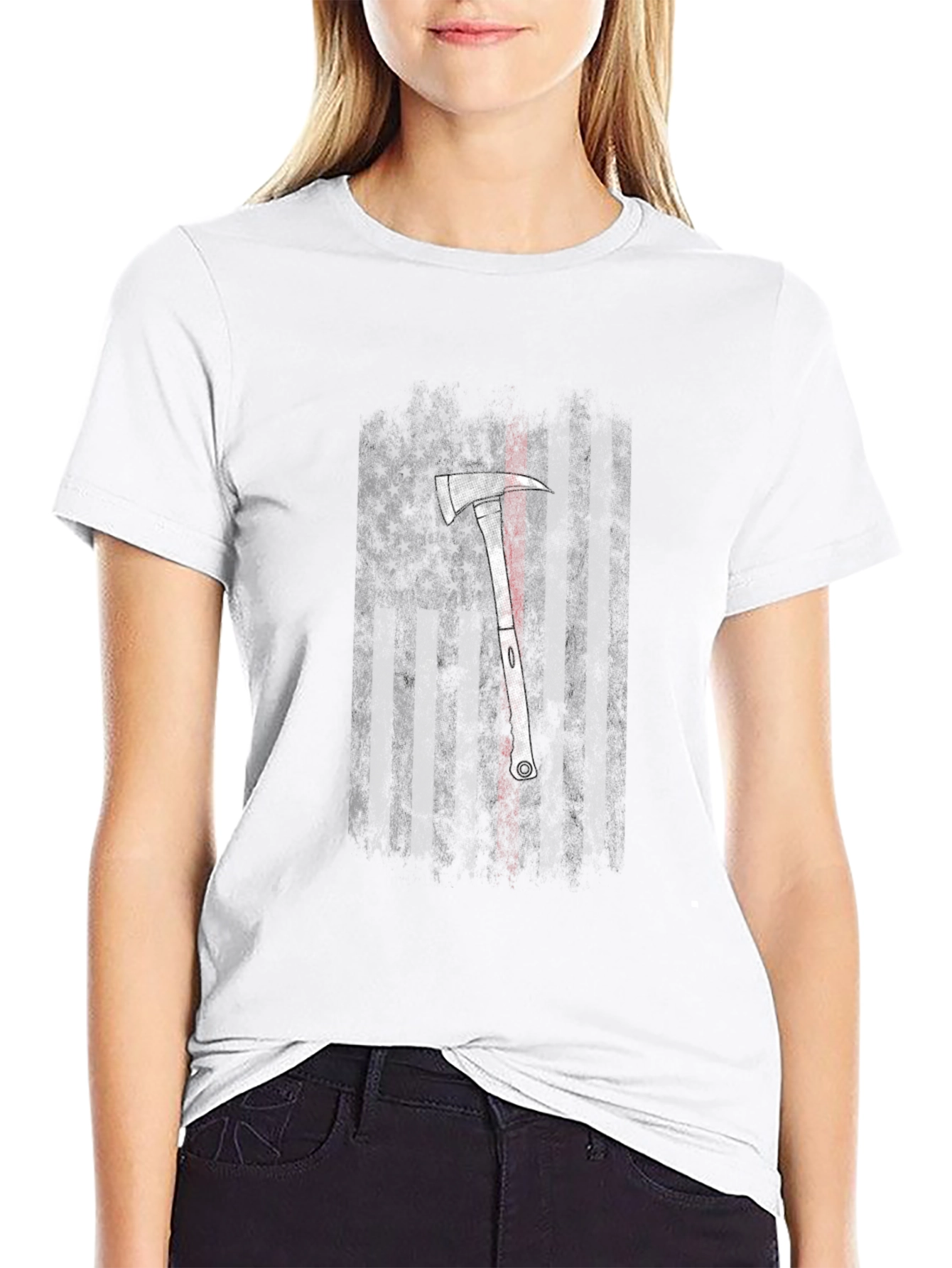 Firefighter Axe USA Flag Graphic Tee