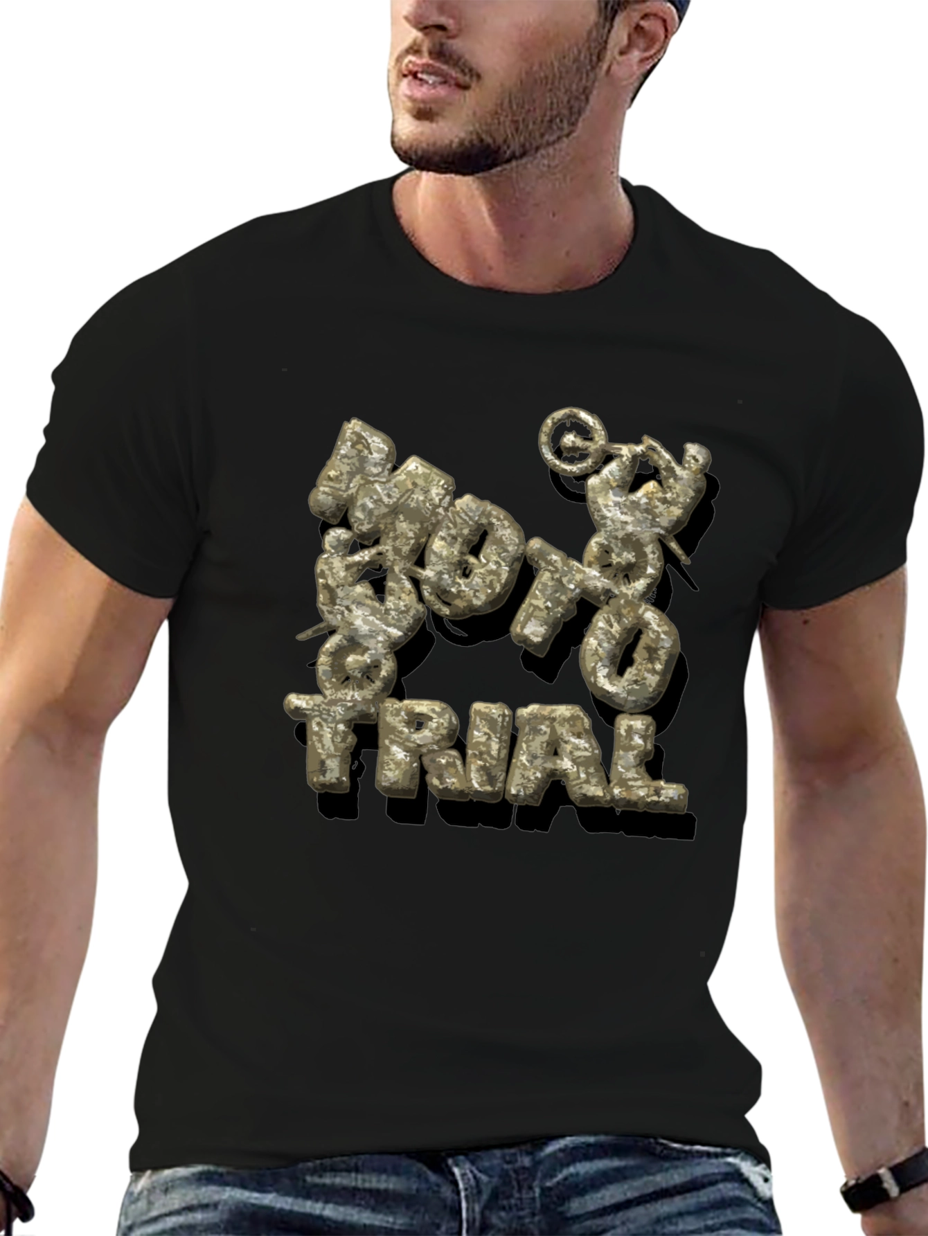Moto Trial Graphic Print Black T-Shirt