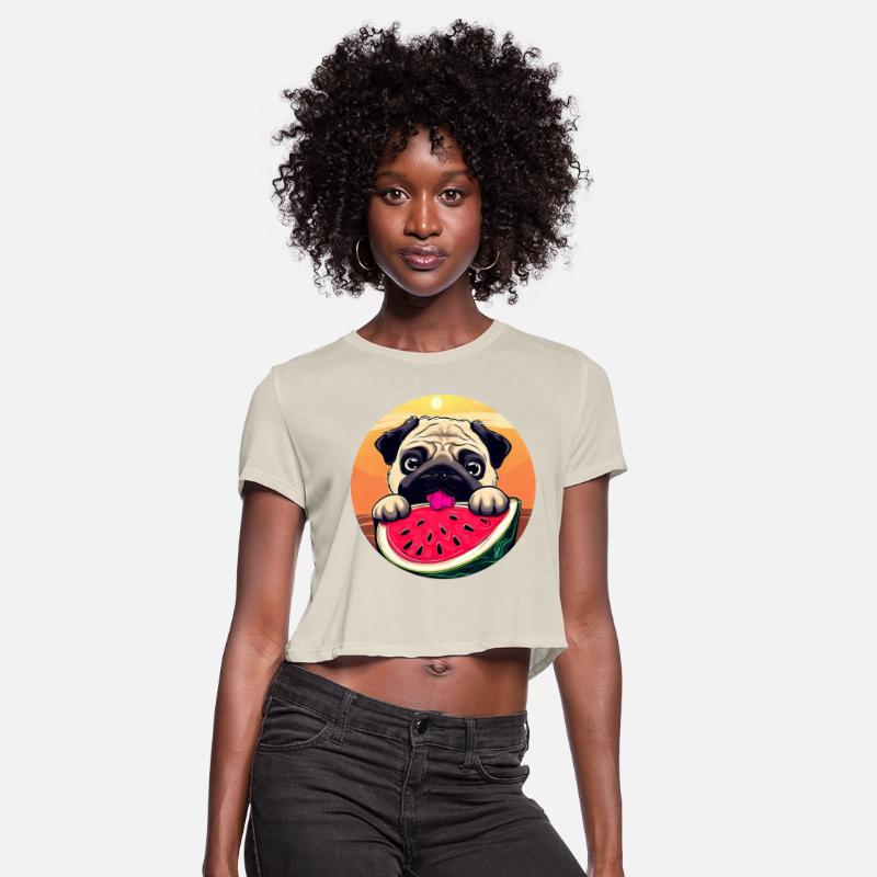 Pug with Melon at Sunset, Summery Dog Motif