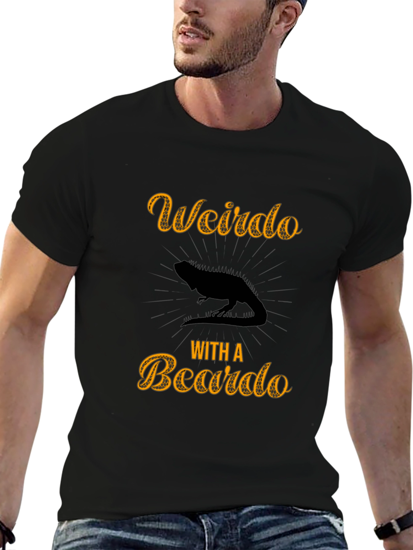 Weirdo With a Beardo Lizard Mens Black T-Shirt