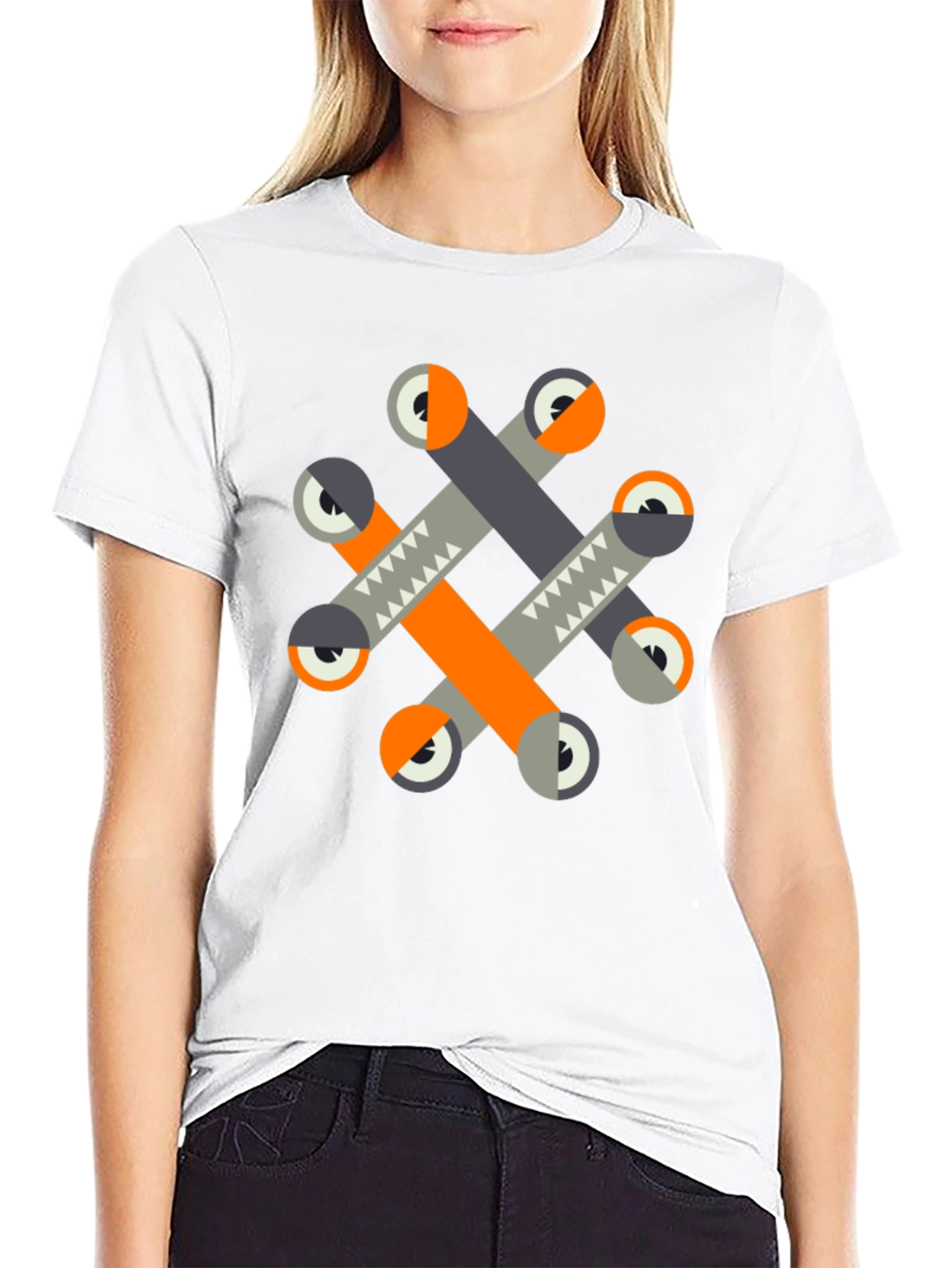 Geometric Eye Pattern Black Graphic Tee